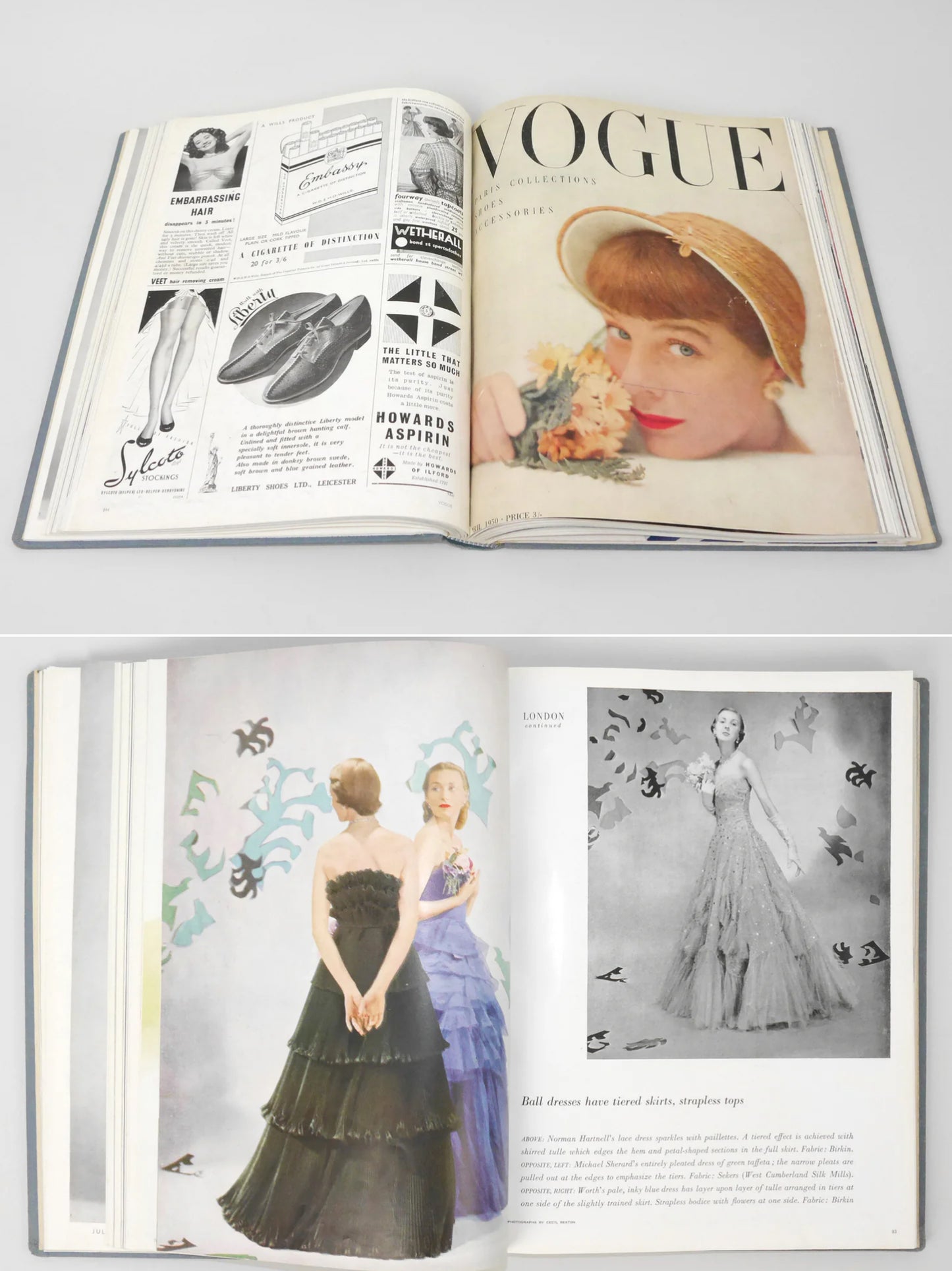 Bound Vintage Fashion Magazine Issues - VOGUE UK 1949 & 1950, FIGARO Germany 1950