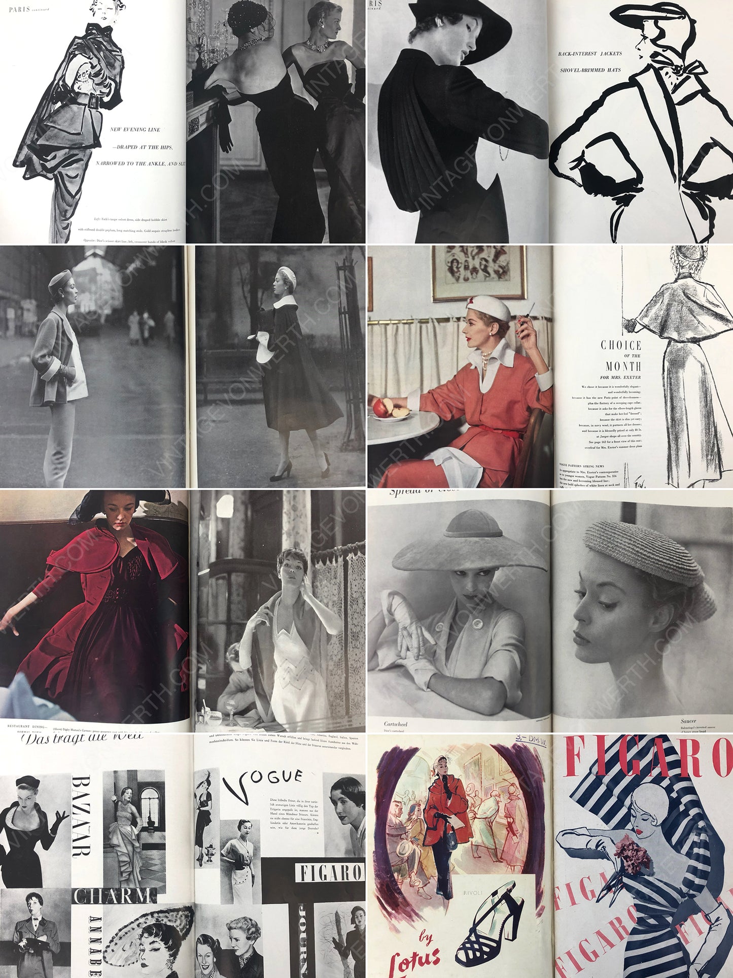 Bound Vintage Fashion Magazine Issues - VOGUE UK 1949 & 1950, FIGARO Germany 1950