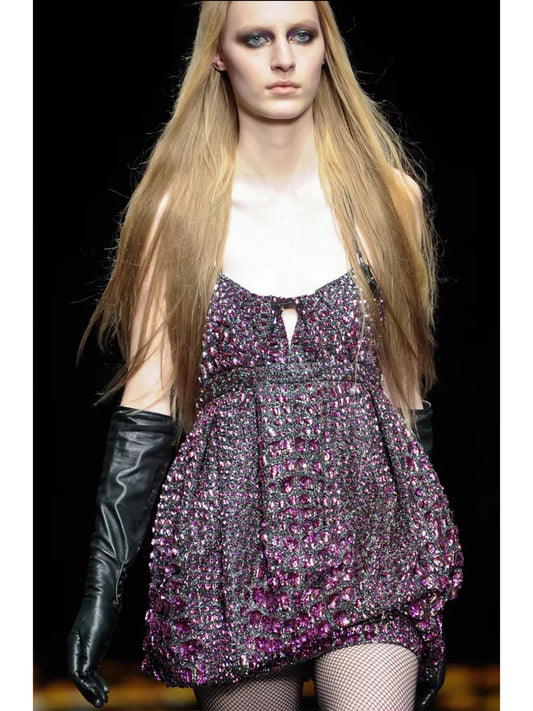 ROBERTO CAVALLI Fall 2012 Vintage Fully Beaded Harness Mini Dress Size XS