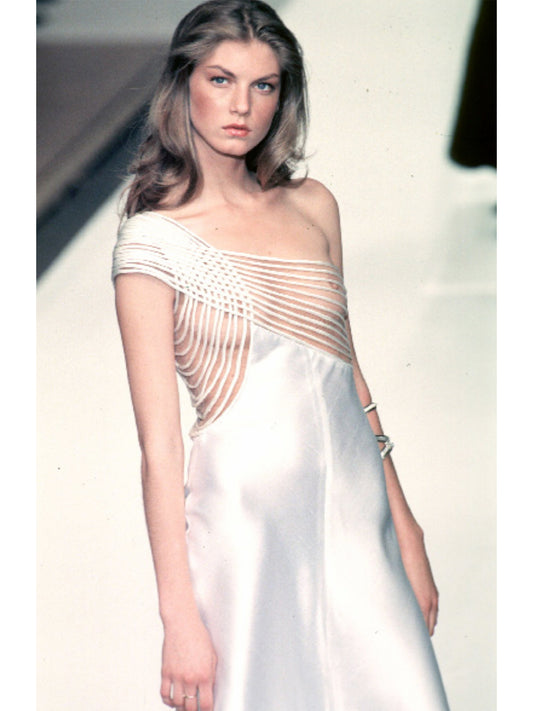 VALENTINO Spring 1999 Vintage Gray Evening Gown with Lattice Details