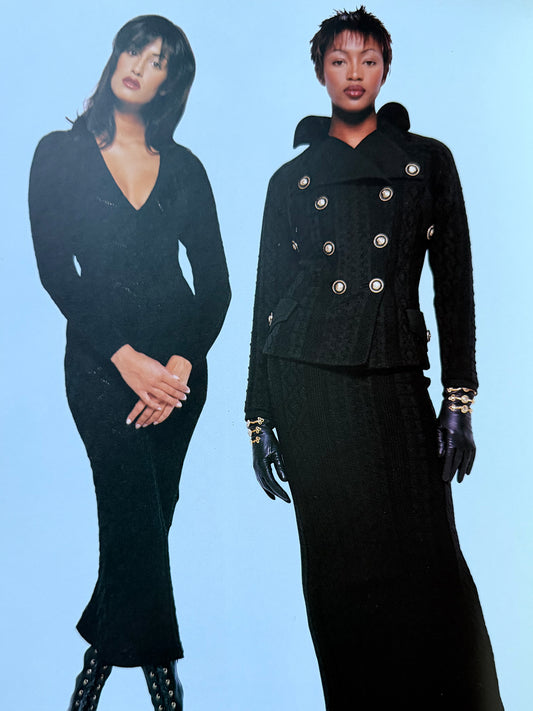 GIANNI VERSACE Fall 1993 Vintage Black Leather Gloves w/ Chain & Medusa Head Embellishments Size L