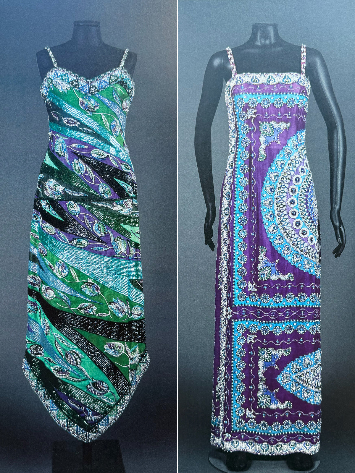 EMILIO PUCCI Vintage Couture Crystal Embellished Silk Evening Dress Size XXS
