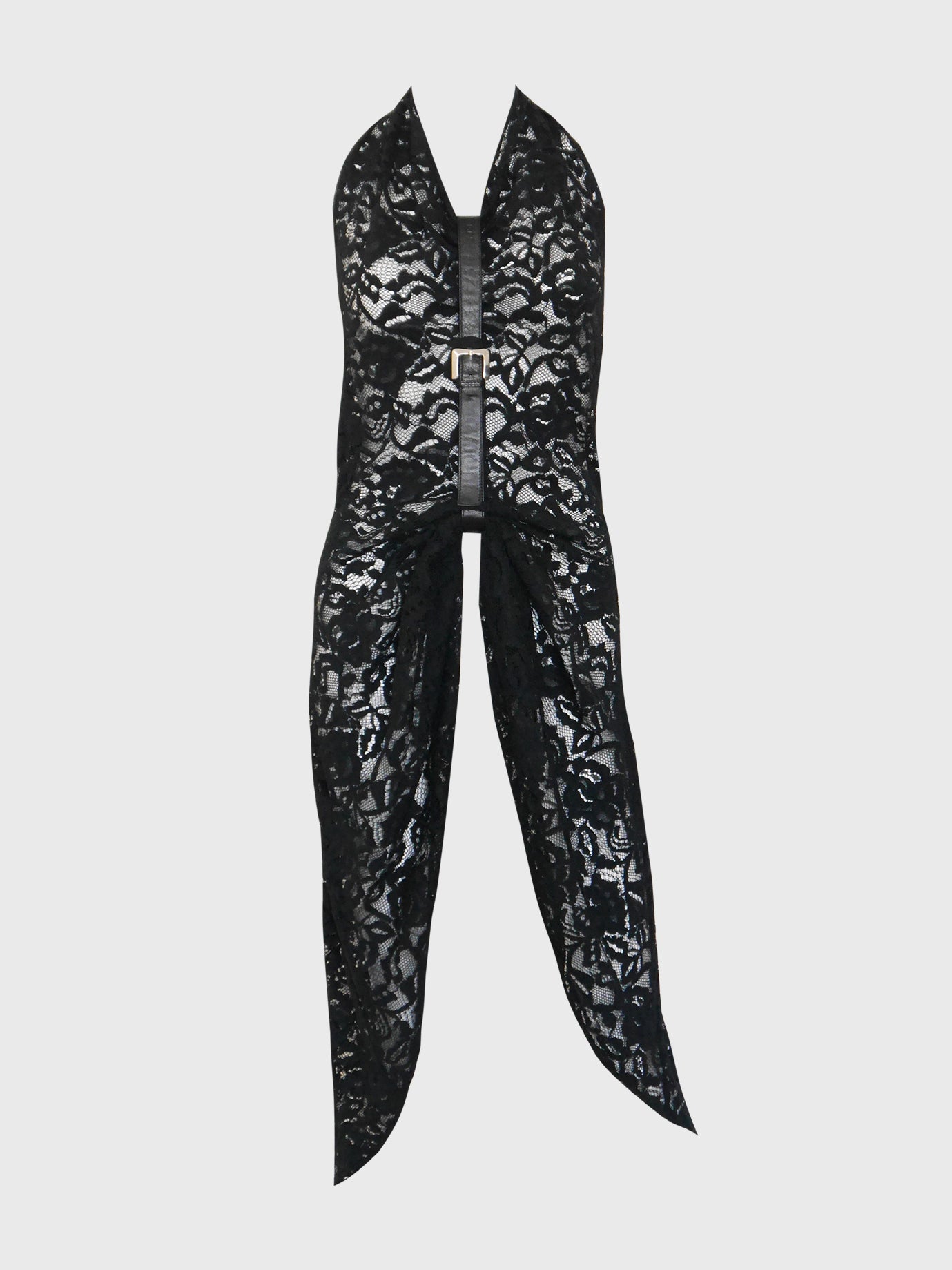 ALEXANDER MCQUEEN Spring 1999 Vintage Backless Halterneck Lace Dress w/ Belt