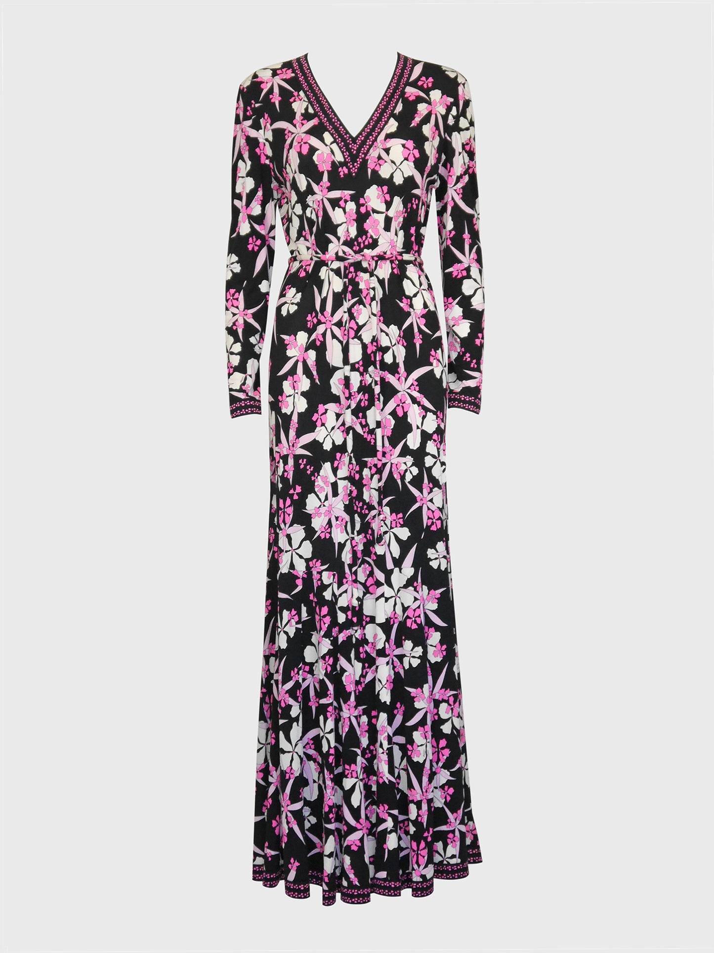 BESSI 1970s Vintage Floral Signature Print Silk Maxi Evening Dress Unworn Size XL