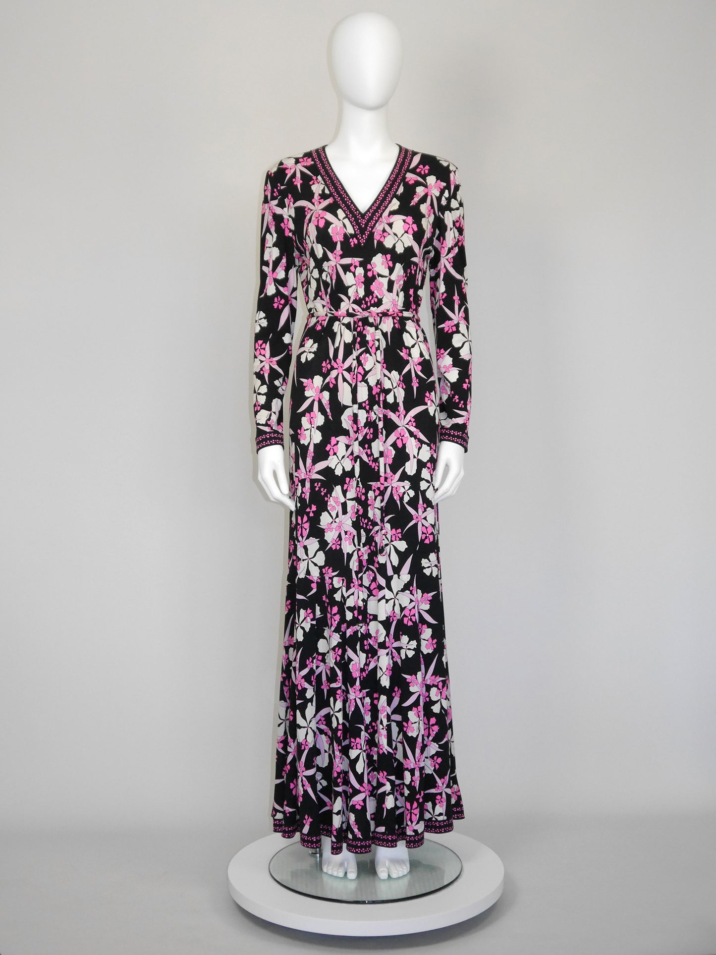 BESSI 1970s Vintage Floral Signature Print Silk Maxi Evening Dress Unworn Size XL