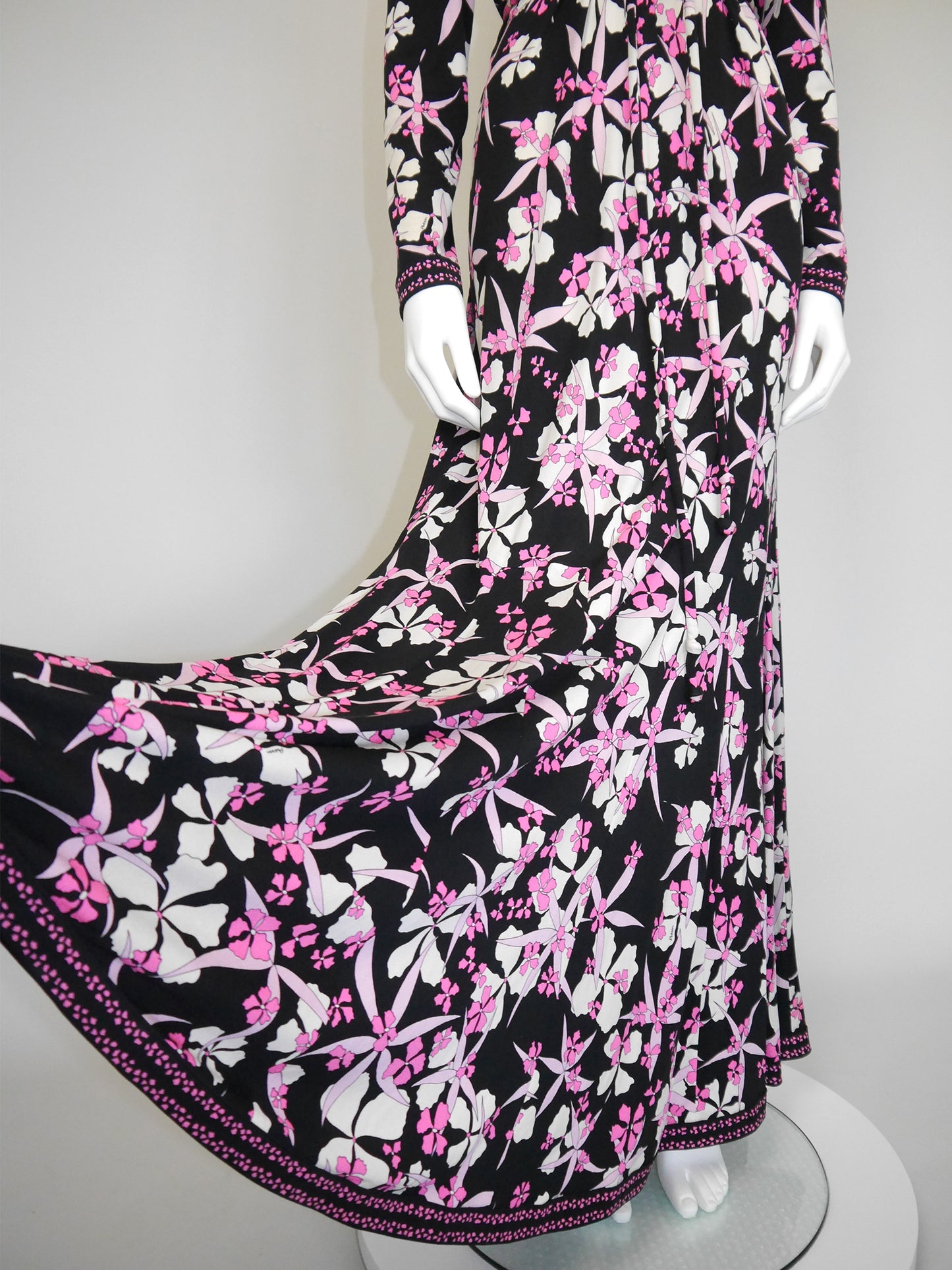 BESSI 1970s Vintage Floral Signature Print Silk Maxi Evening Dress Unworn Size XL