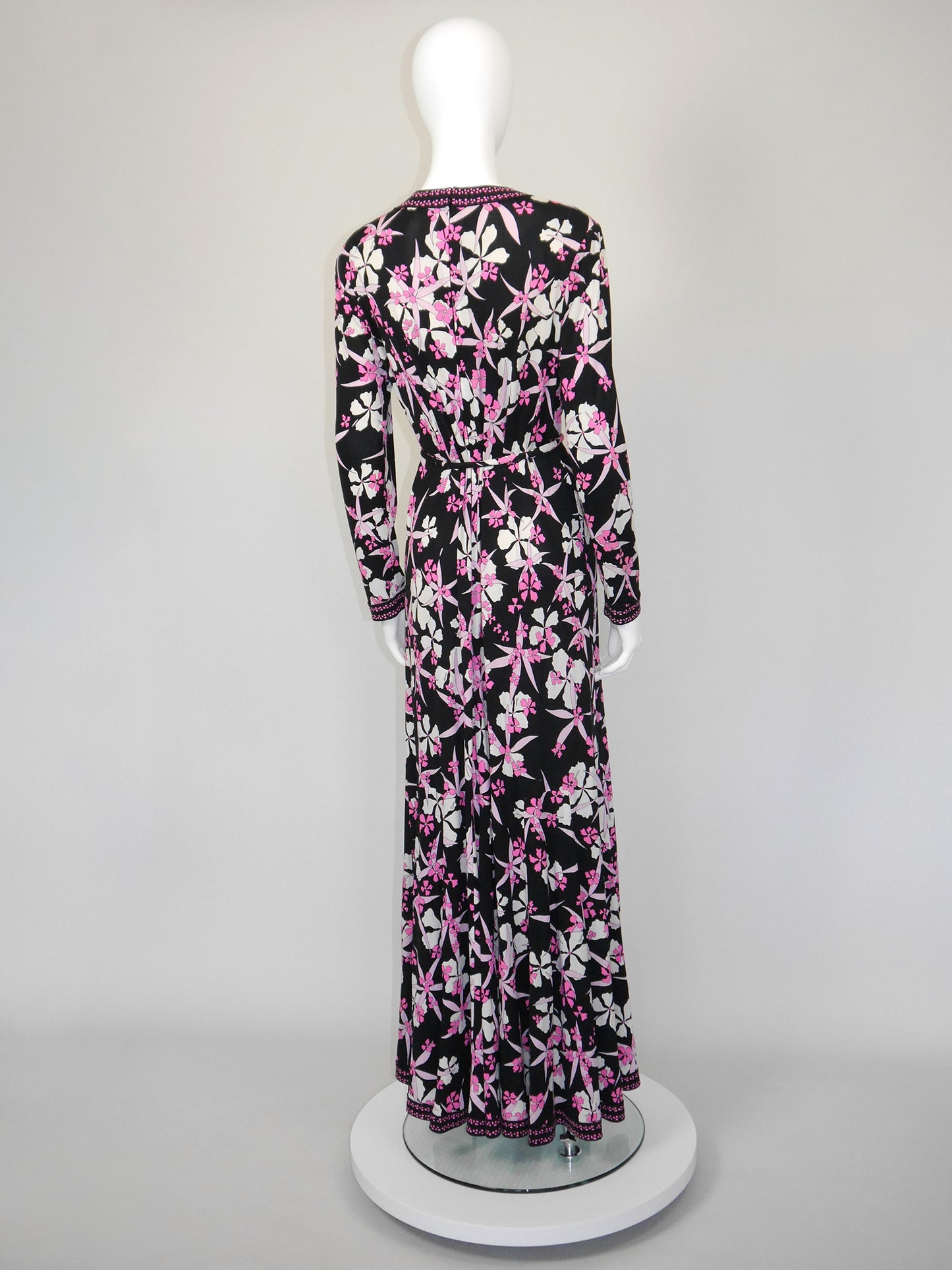 BESSI 1970s Vintage Floral Signature Print Silk Maxi Evening Dress Unworn Size XL