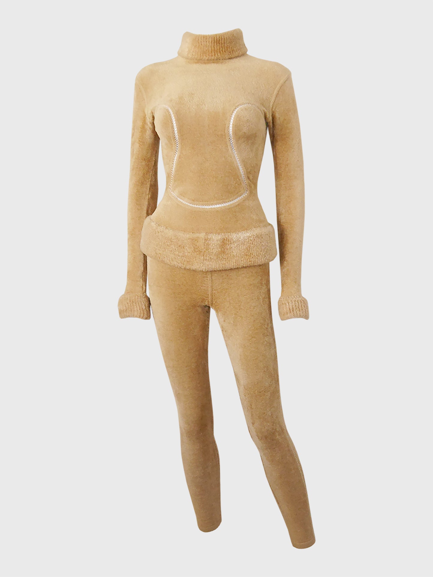 AZZEDINE ALAÏA Fall 1991 Vintage Camel Bodycon Top & Leggings Ensemble