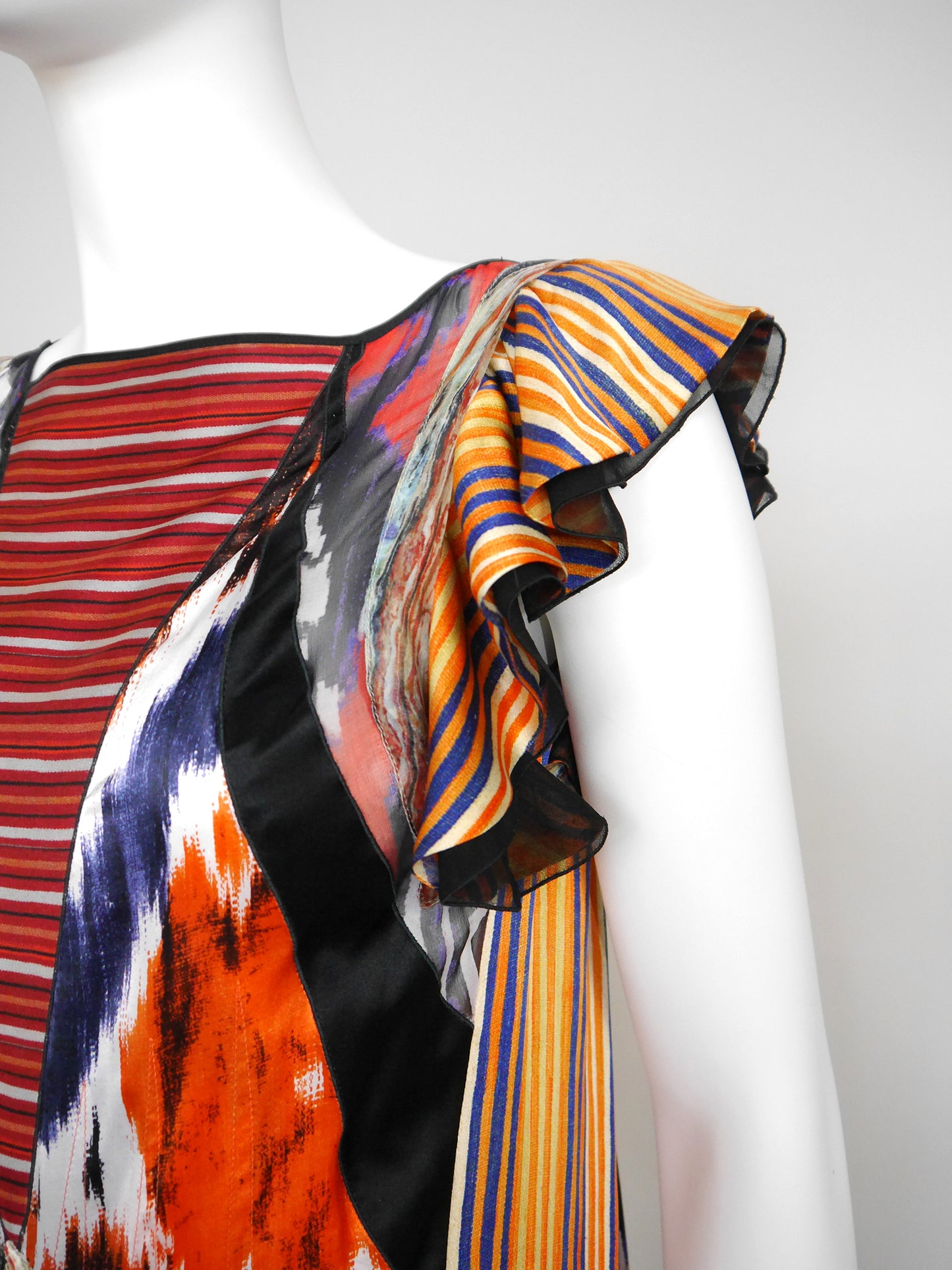 BALENCIAGA by Nicolas Ghesquière Fall 2007 Vintage Ikat Print Silk Dress Size S