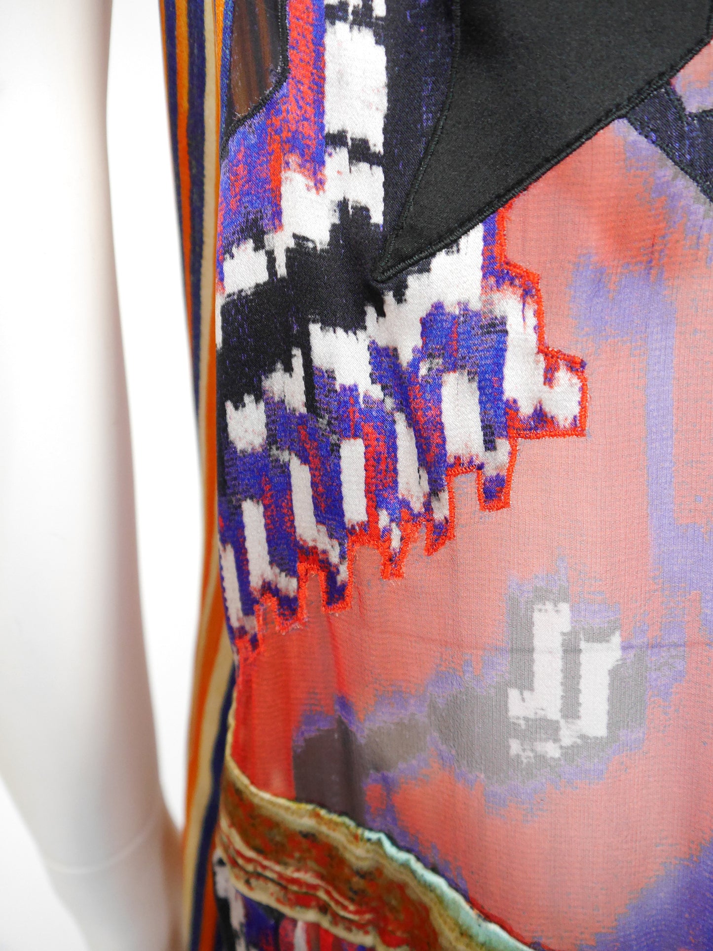 BALENCIAGA by Nicolas Ghesquière Fall 2007 Vintage Ikat Print Silk Dress Size S