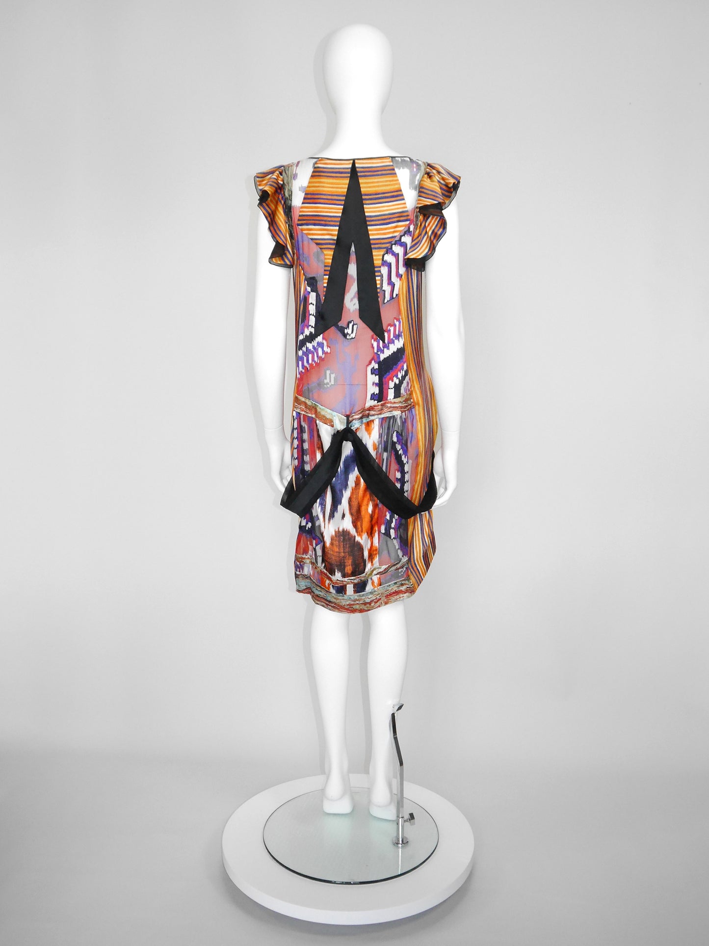 BALENCIAGA by Nicolas Ghesquière Fall 2007 Vintage Ikat Print Silk Dress Size S