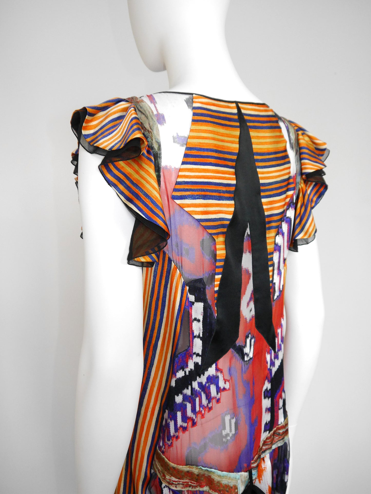 BALENCIAGA by Nicolas Ghesquière Fall 2007 Vintage Ikat Print Silk Dress Size S