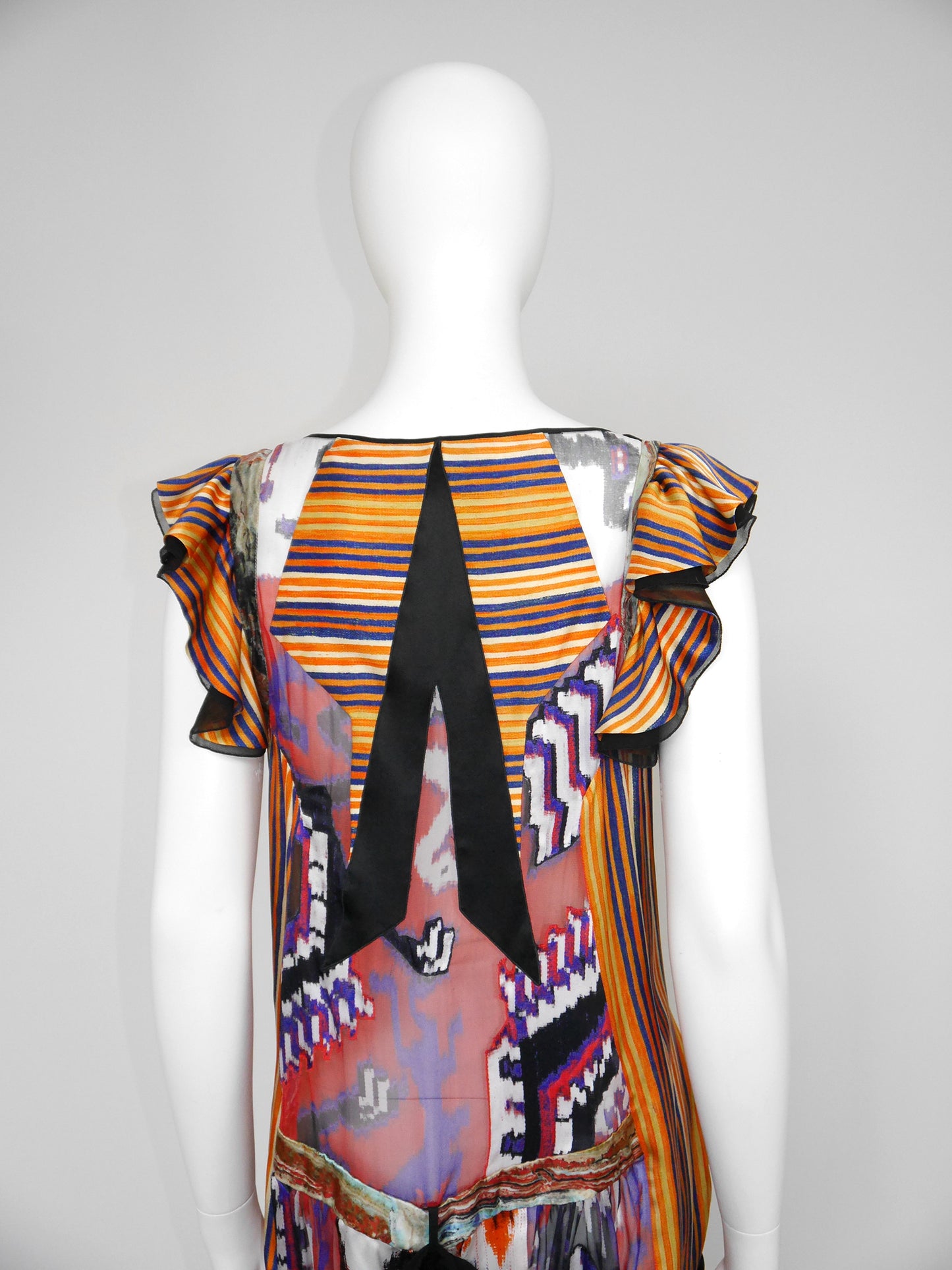BALENCIAGA by Nicolas Ghesquière Fall 2007 Vintage Ikat Print Silk Dress Size S