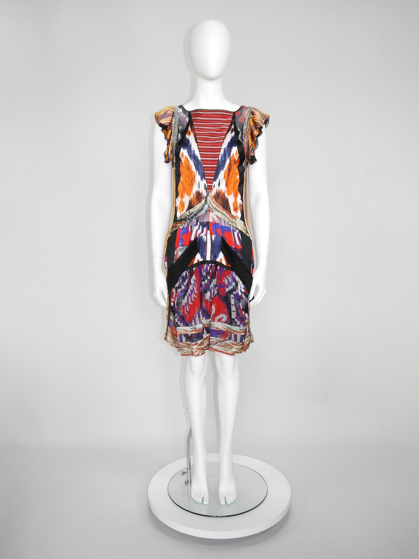 BALENCIAGA by Nicolas Ghesquière Fall 2007 Vintage Ikat Print Silk Dress Size S
