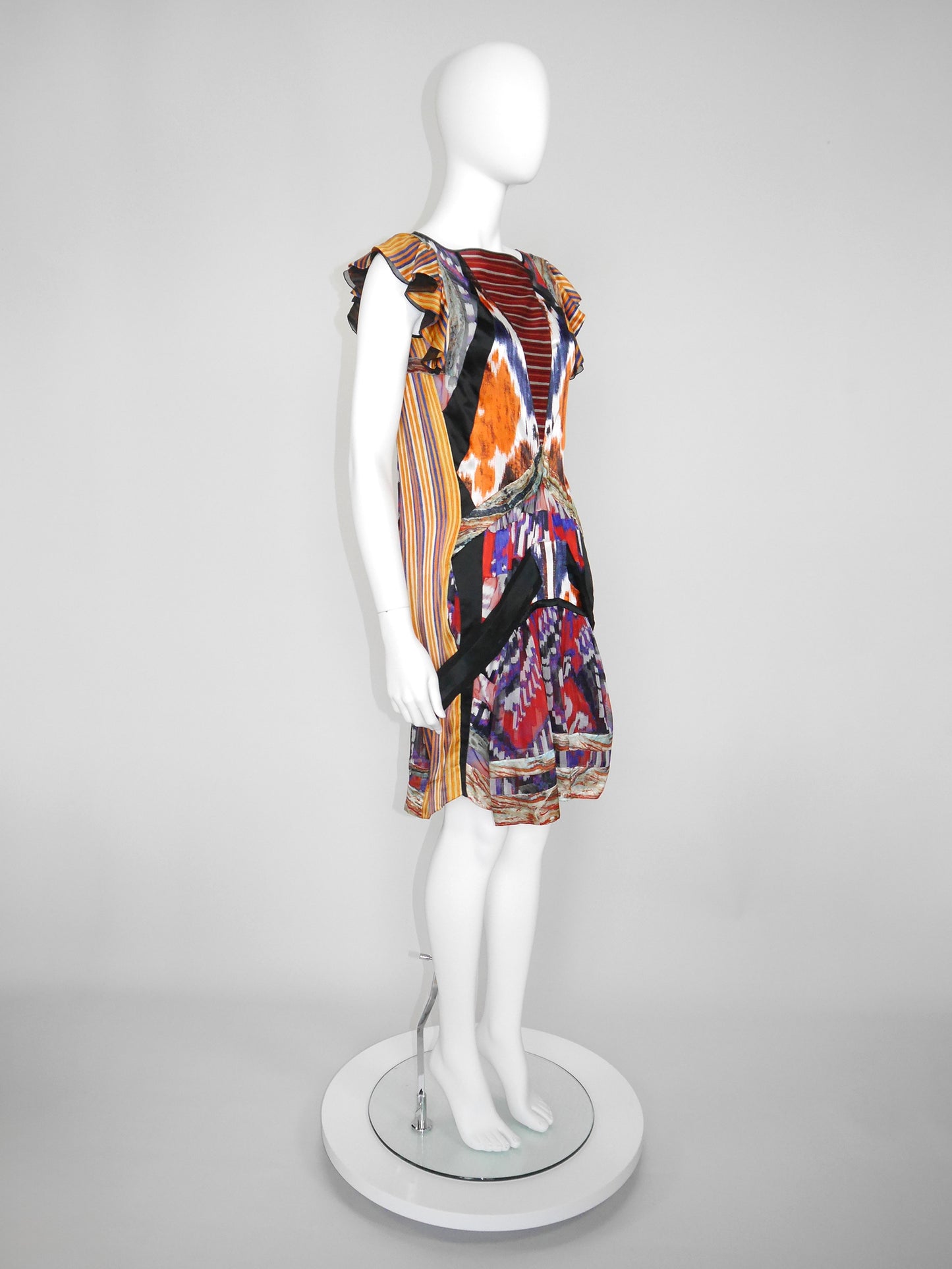 BALENCIAGA by Nicolas Ghesquière Fall 2007 Vintage Ikat Print Silk Dress Size S