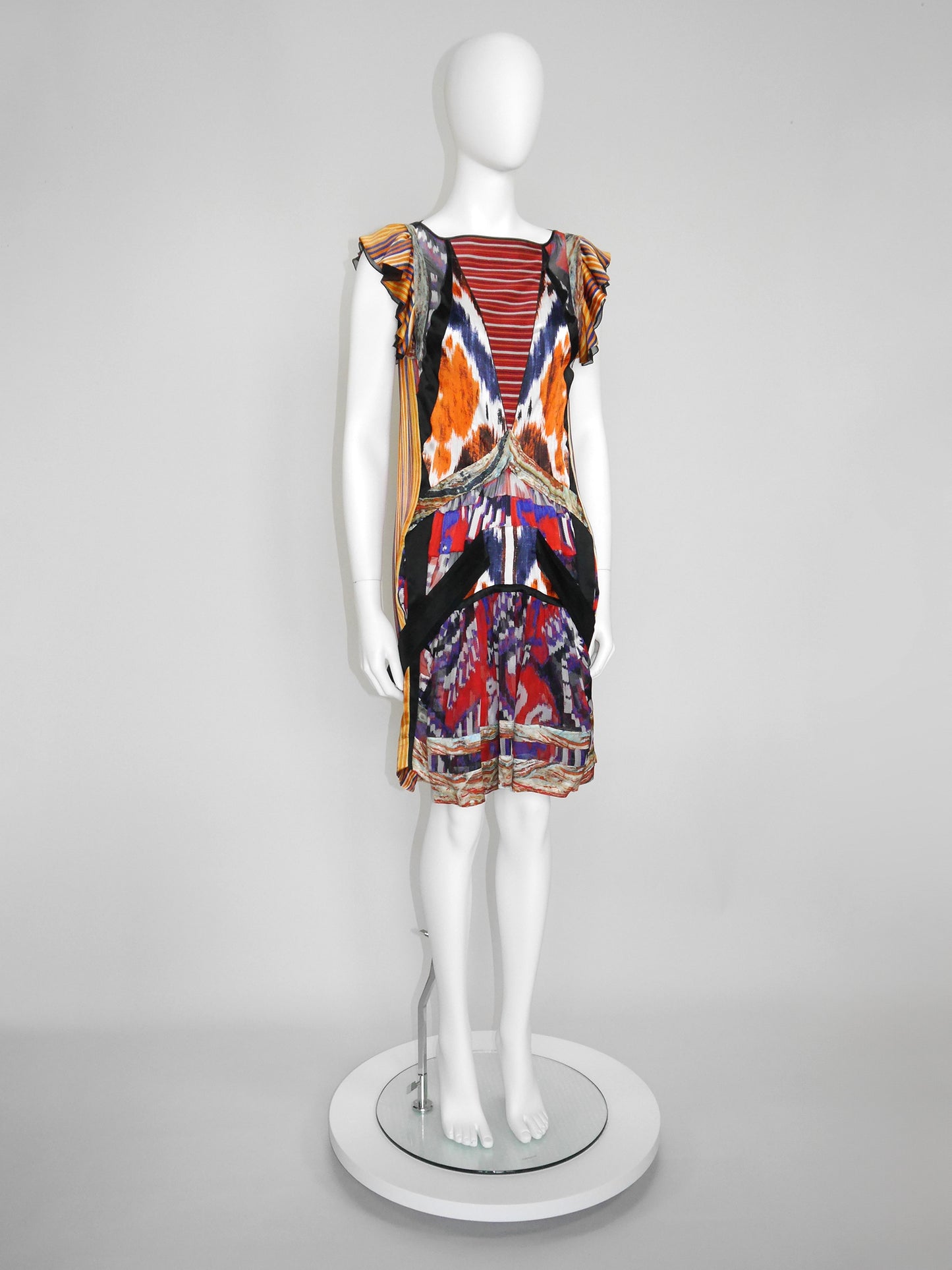 BALENCIAGA by Nicolas Ghesquière Fall 2007 Vintage Ikat Print Silk Dress Size S
