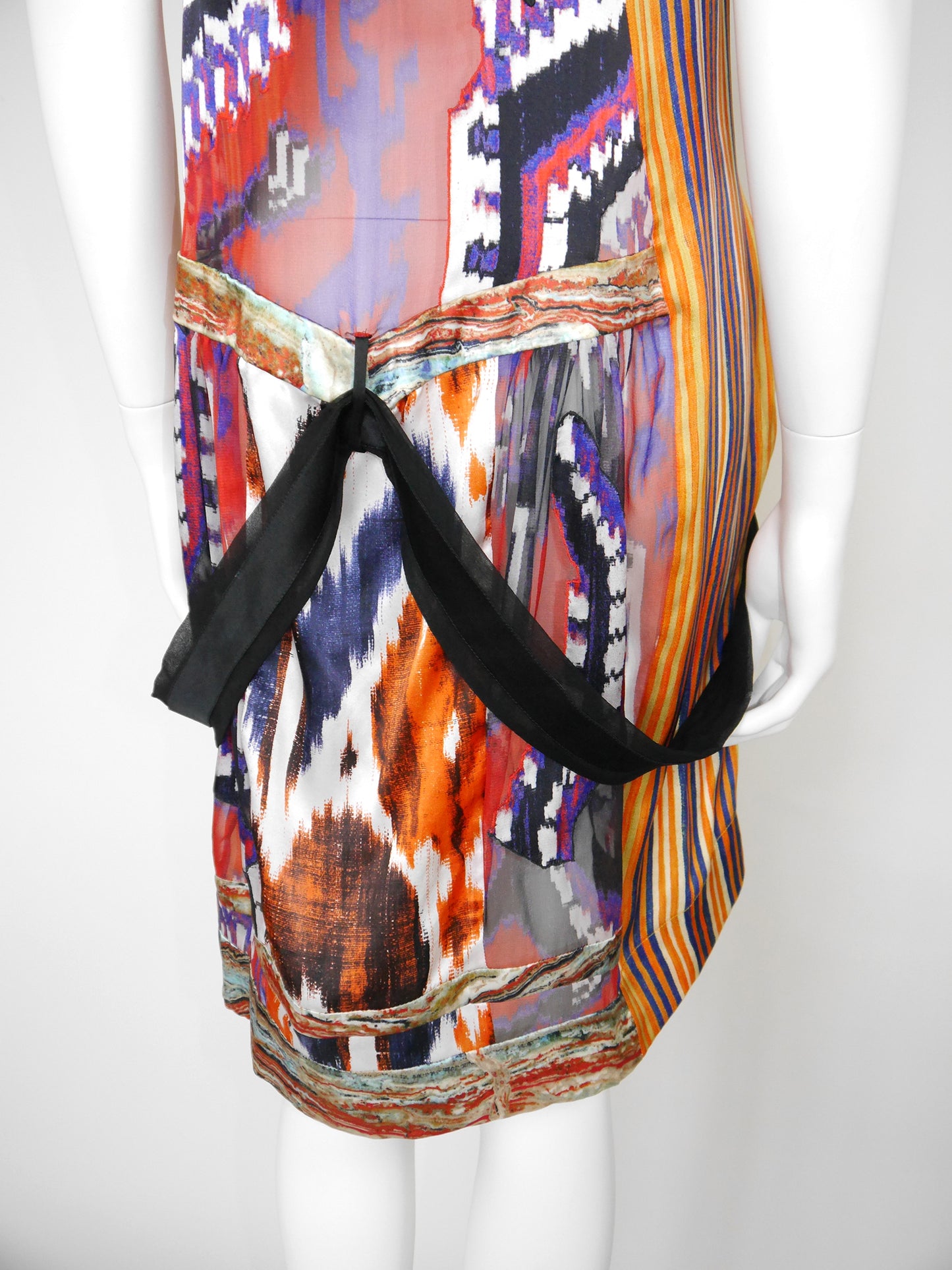 BALENCIAGA by Nicolas Ghesquière Fall 2007 Vintage Ikat Print Silk Dress Size S