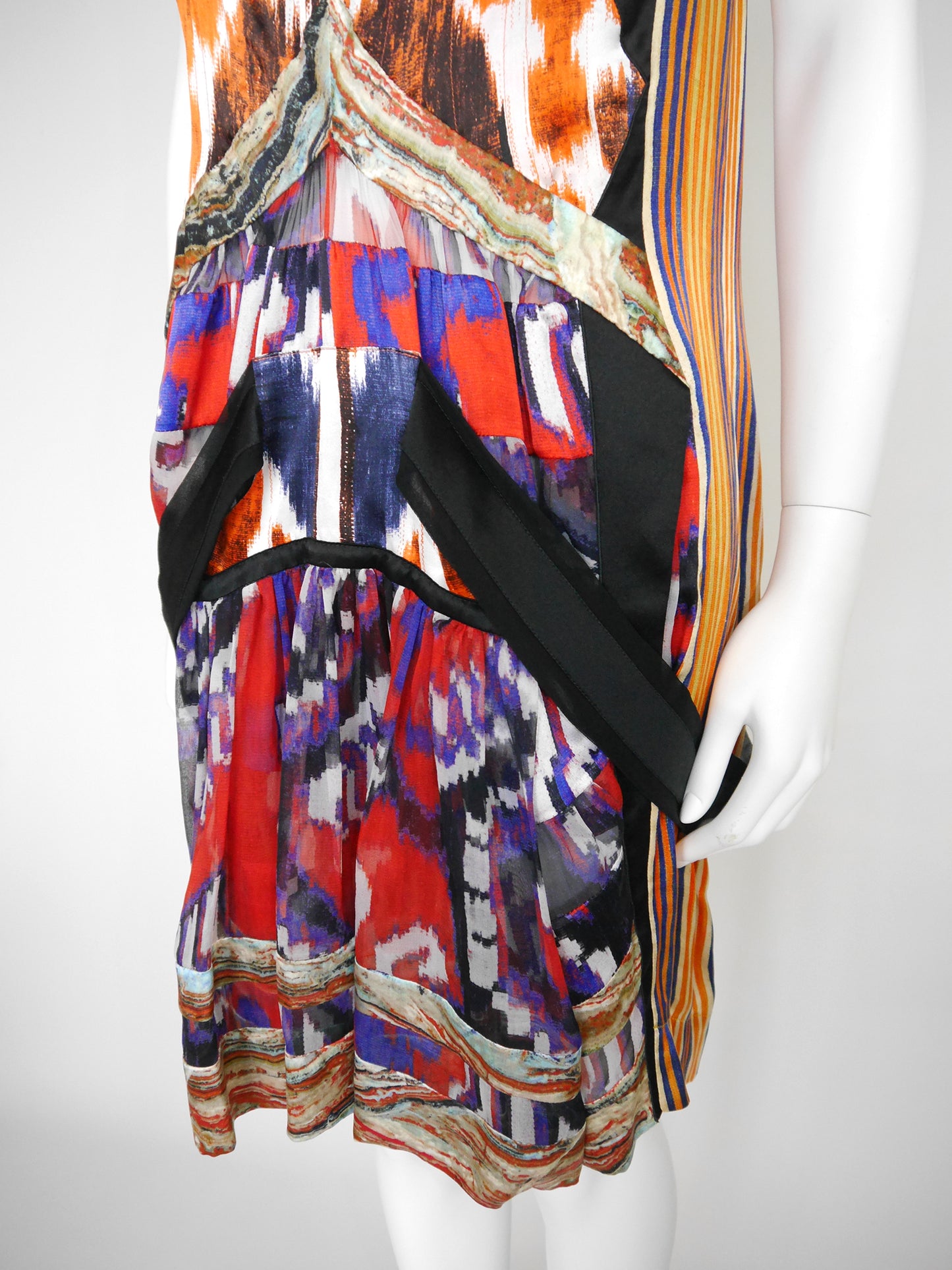 BALENCIAGA by Nicolas Ghesquière Fall 2007 Vintage Ikat Print Silk Dress Size S