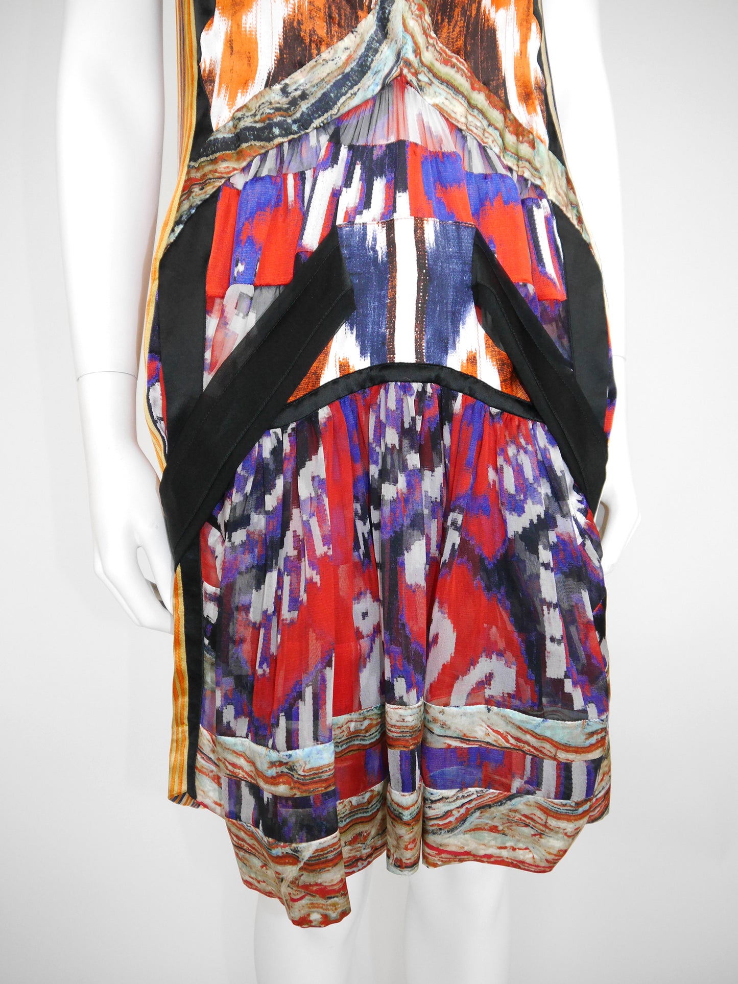 BALENCIAGA by Nicolas Ghesquière Fall 2007 Vintage Ikat Print Silk Dress Size S