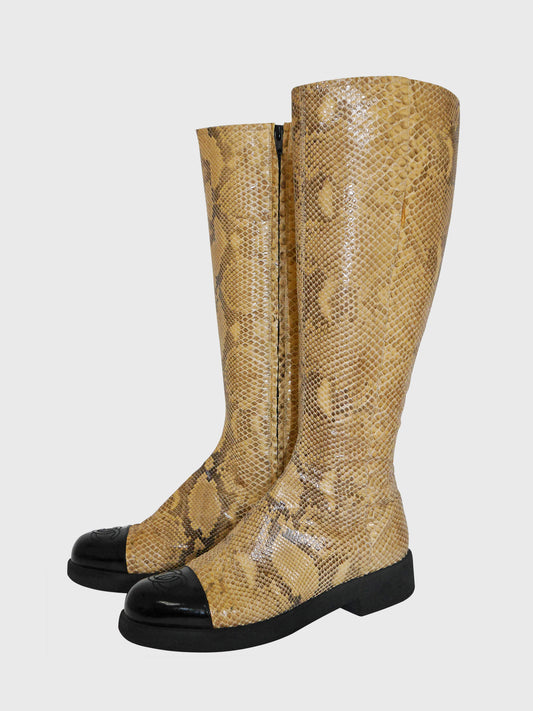 CHANEL Spring 1996 Vintage CC Logo Python Snake Skin Boots Size EU 37,5-38