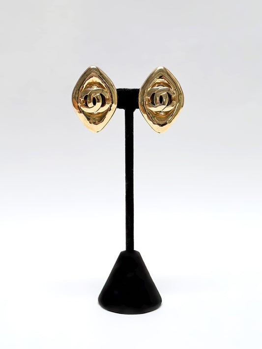 CHANEL Spring 1997 Vintage CC Logo Clip-On Earrings Gold Tone Metal