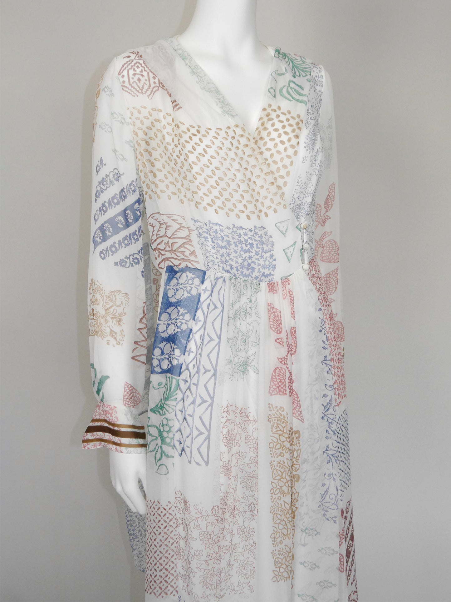 CHLOÉ Resort 2018 Vintage Richly Embellished Block-Print Silk Maxi Dress Size S-M