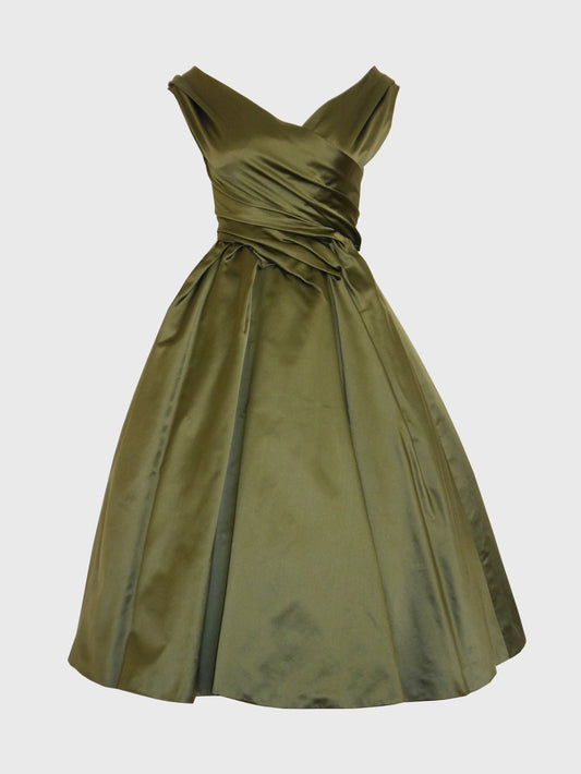 CHRISTIAN DIOR Fall 1957 Haute Couture "Venezuela" Draped Silk Evening Dress Size XXS-XS