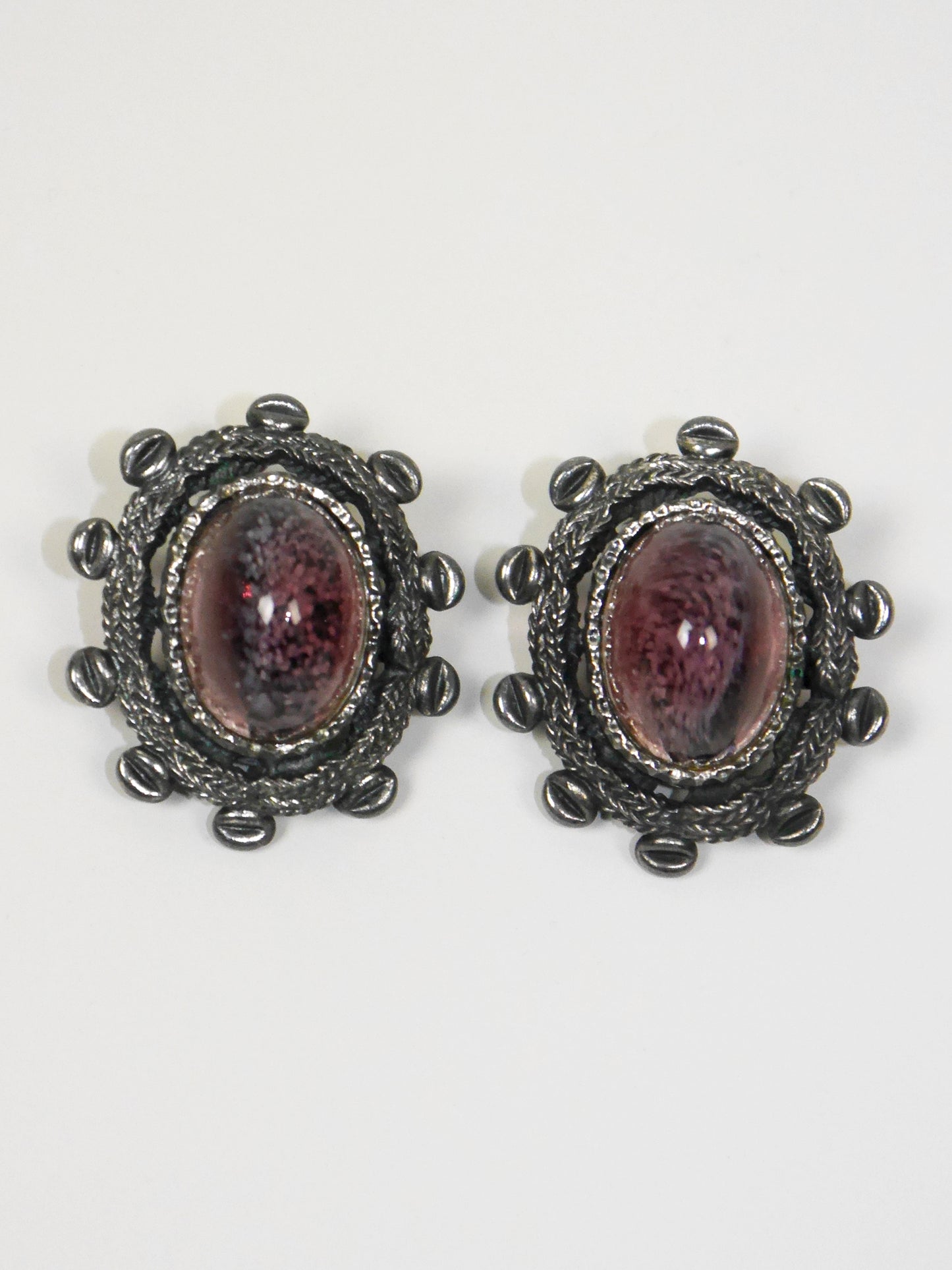 CHRISTIAN DIOR Germany 1970 Vintage Silver & Amethyst Colored Clip-On Earrings