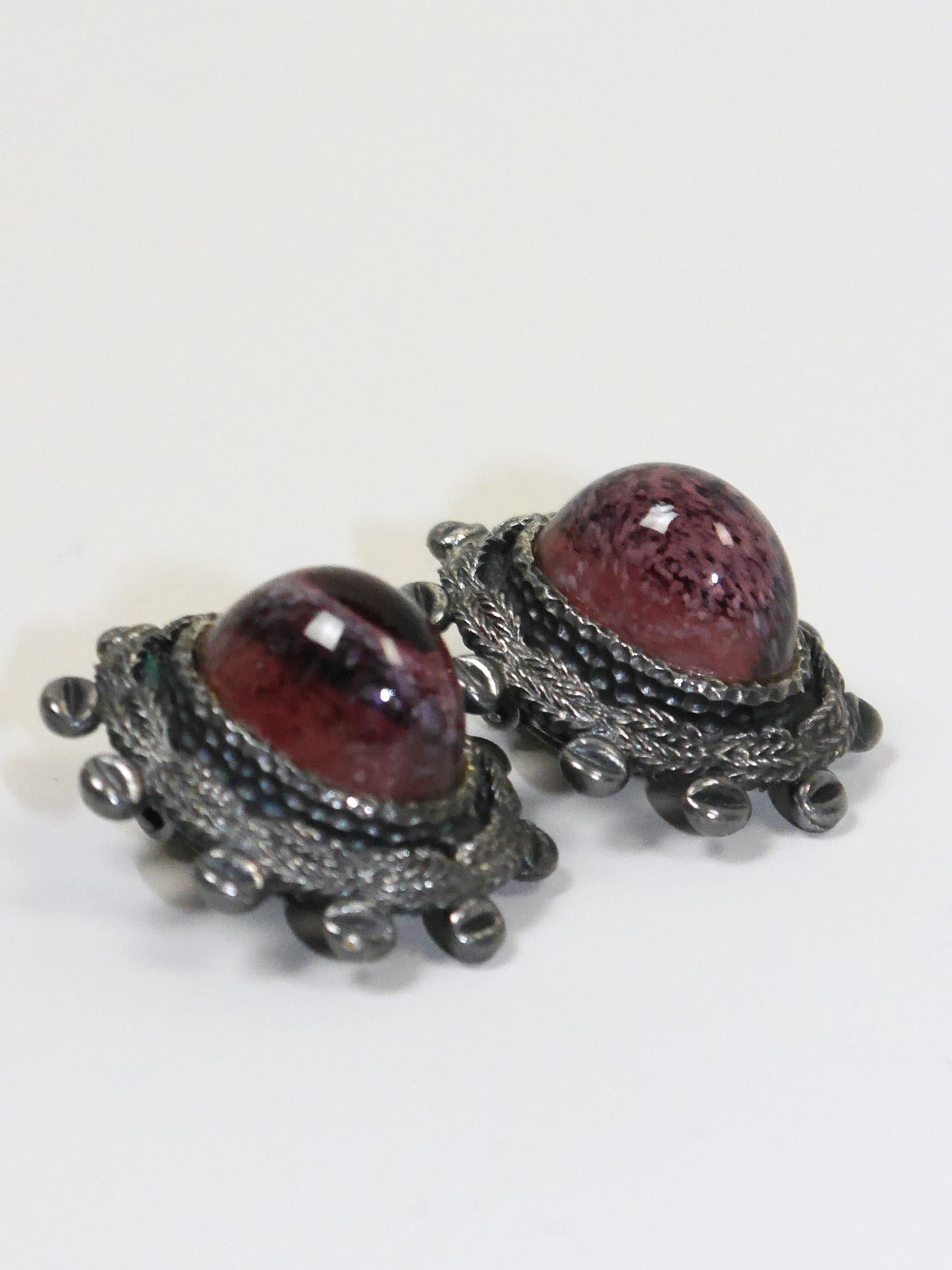 CHRISTIAN DIOR Germany 1970 Vintage Silver & Amethyst Colored Clip-On Earrings