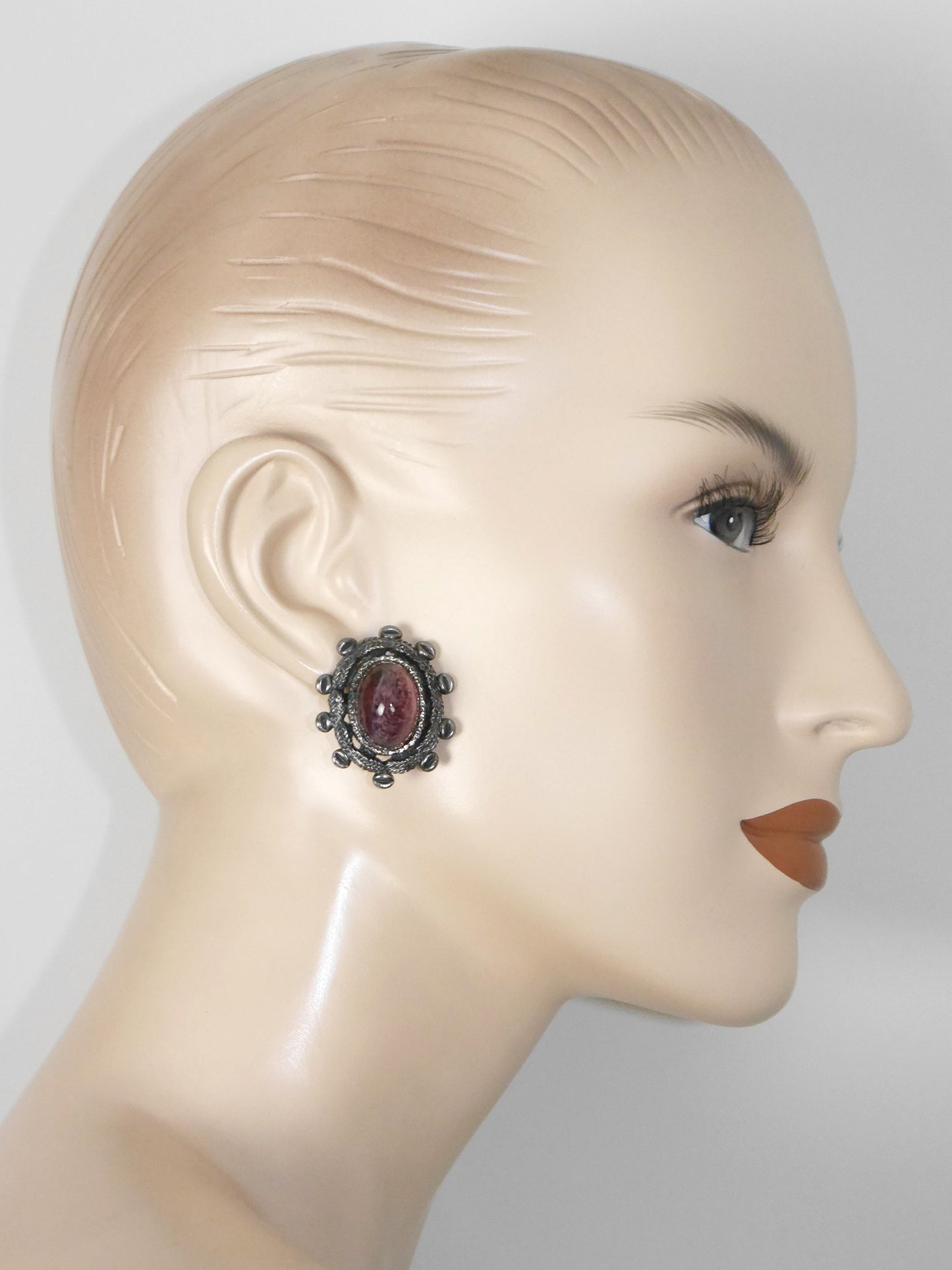 CHRISTIAN DIOR Germany 1970 Vintage Silver & Amethyst Colored Clip-On Earrings