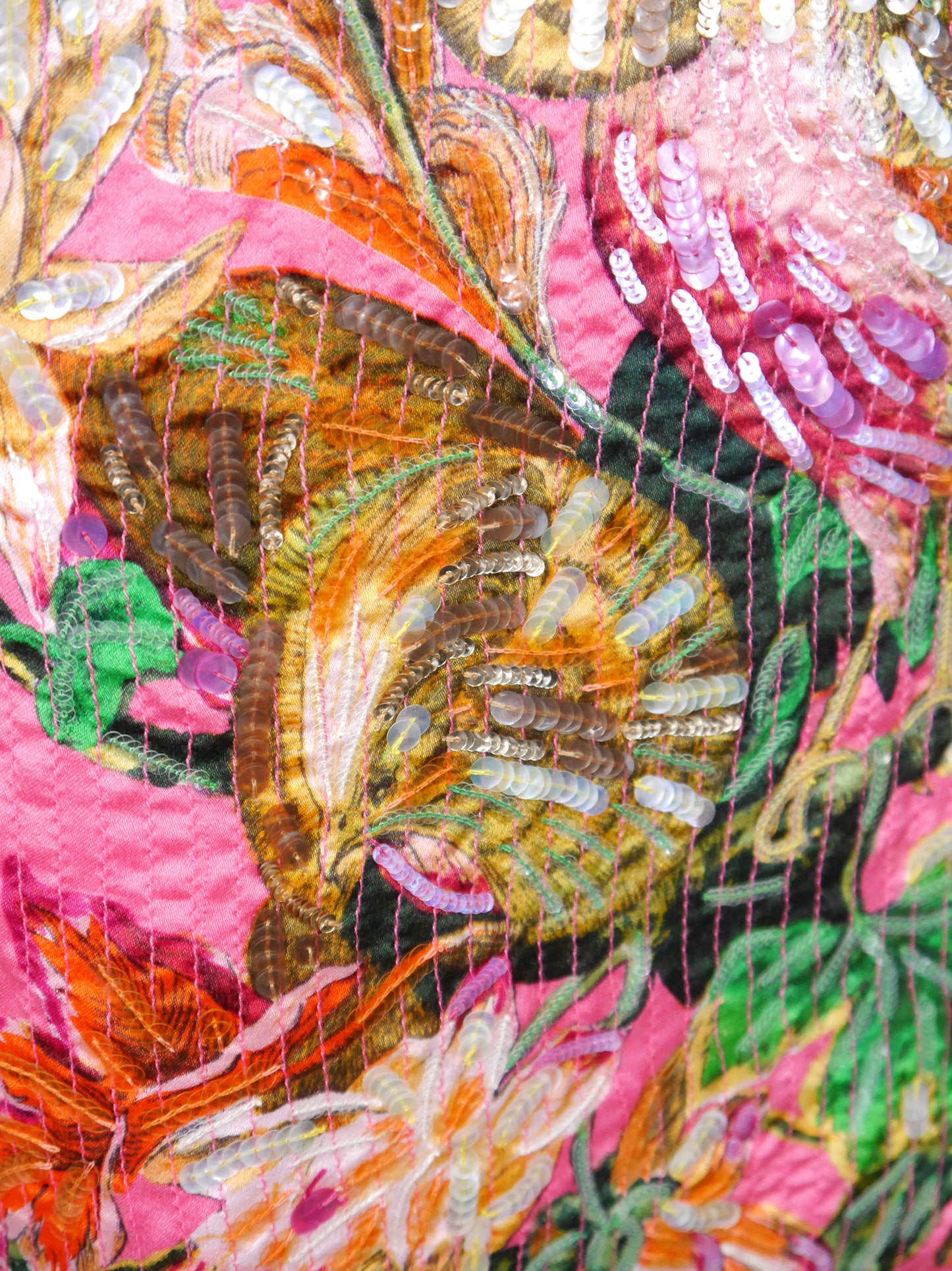 CHRISTIAN DIOR by Gianfranco Ferré Spring 1995 Vintage Floral Silk Mini Skirt w/ Fringe & Sequins Size L