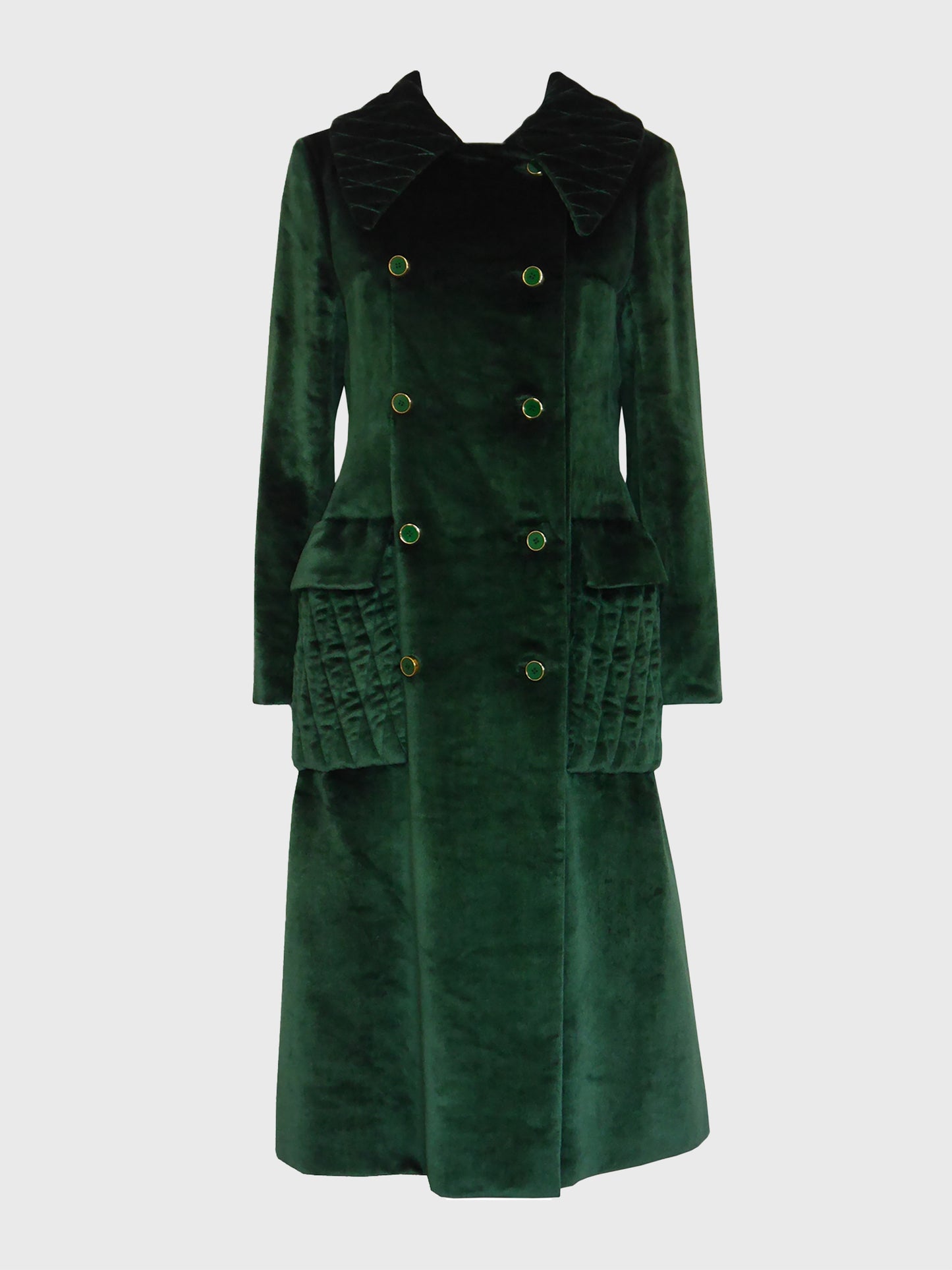 CHRISTIAN DIOR Fall 1970 Haute Couture Bottle Green Velvet Maxi Coat