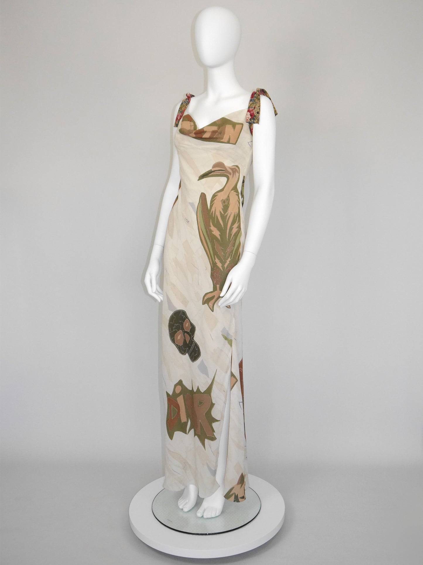 CHRISTIAN DIOR by John Galliano Fall 2001 Vintage Printed Silk Maxi Dress Size L