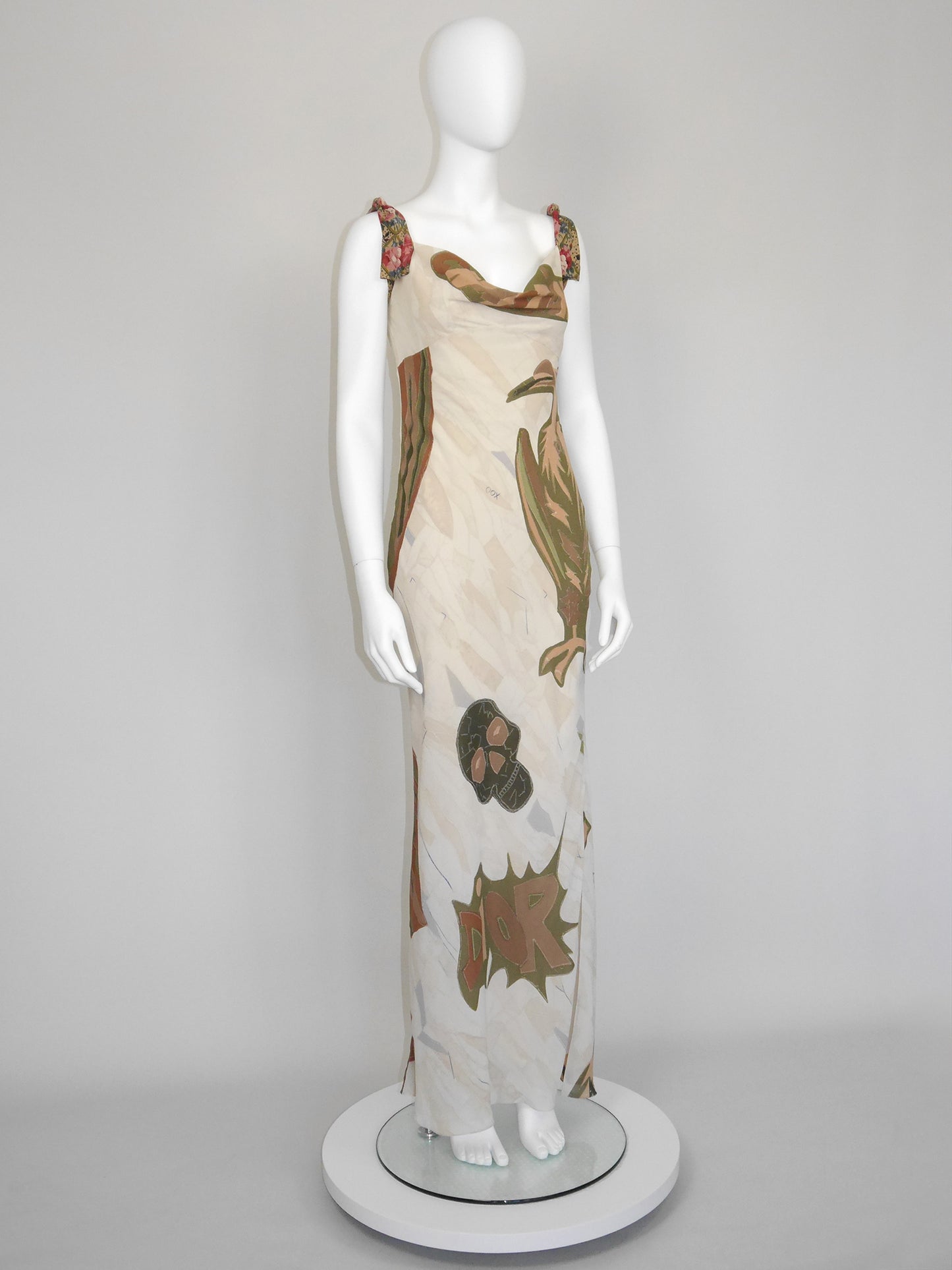 CHRISTIAN DIOR by John Galliano Fall 2001 Vintage Printed Silk Maxi Dress Size L