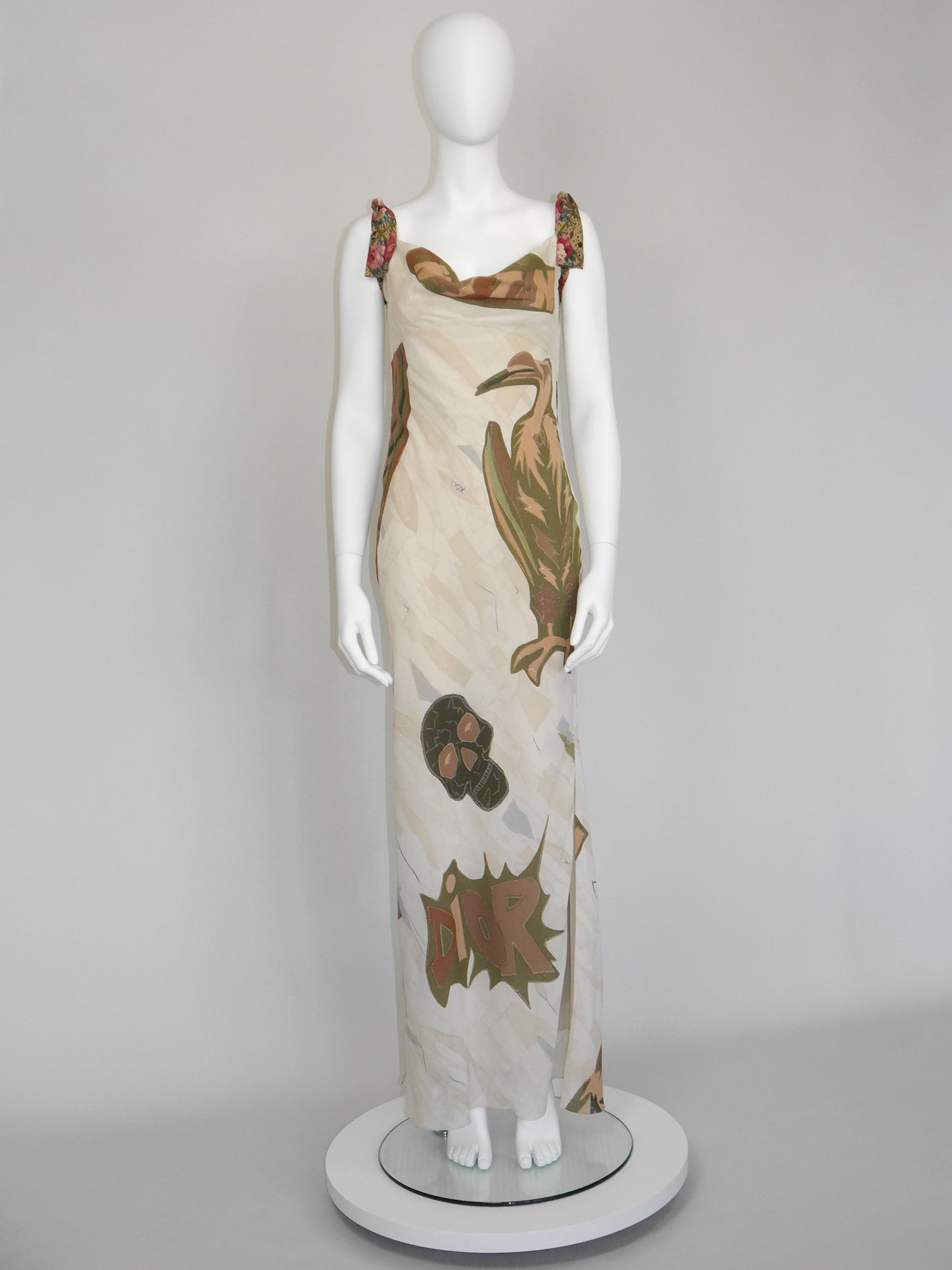 CHRISTIAN DIOR by John Galliano Fall 2001 Vintage Printed Silk Maxi Dress Size L