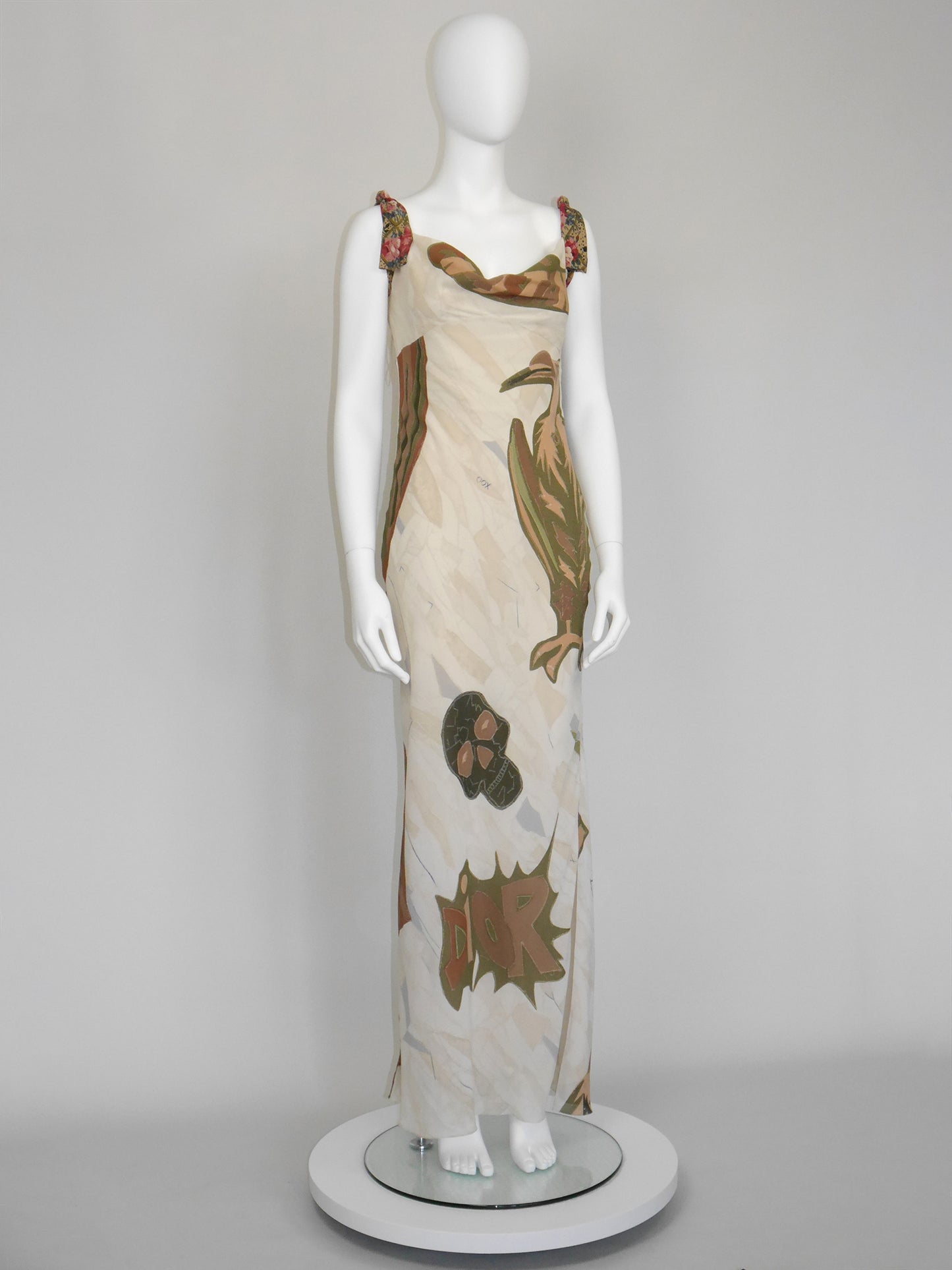 CHRISTIAN DIOR by John Galliano Fall 2001 Vintage Printed Silk Maxi Dress Size L