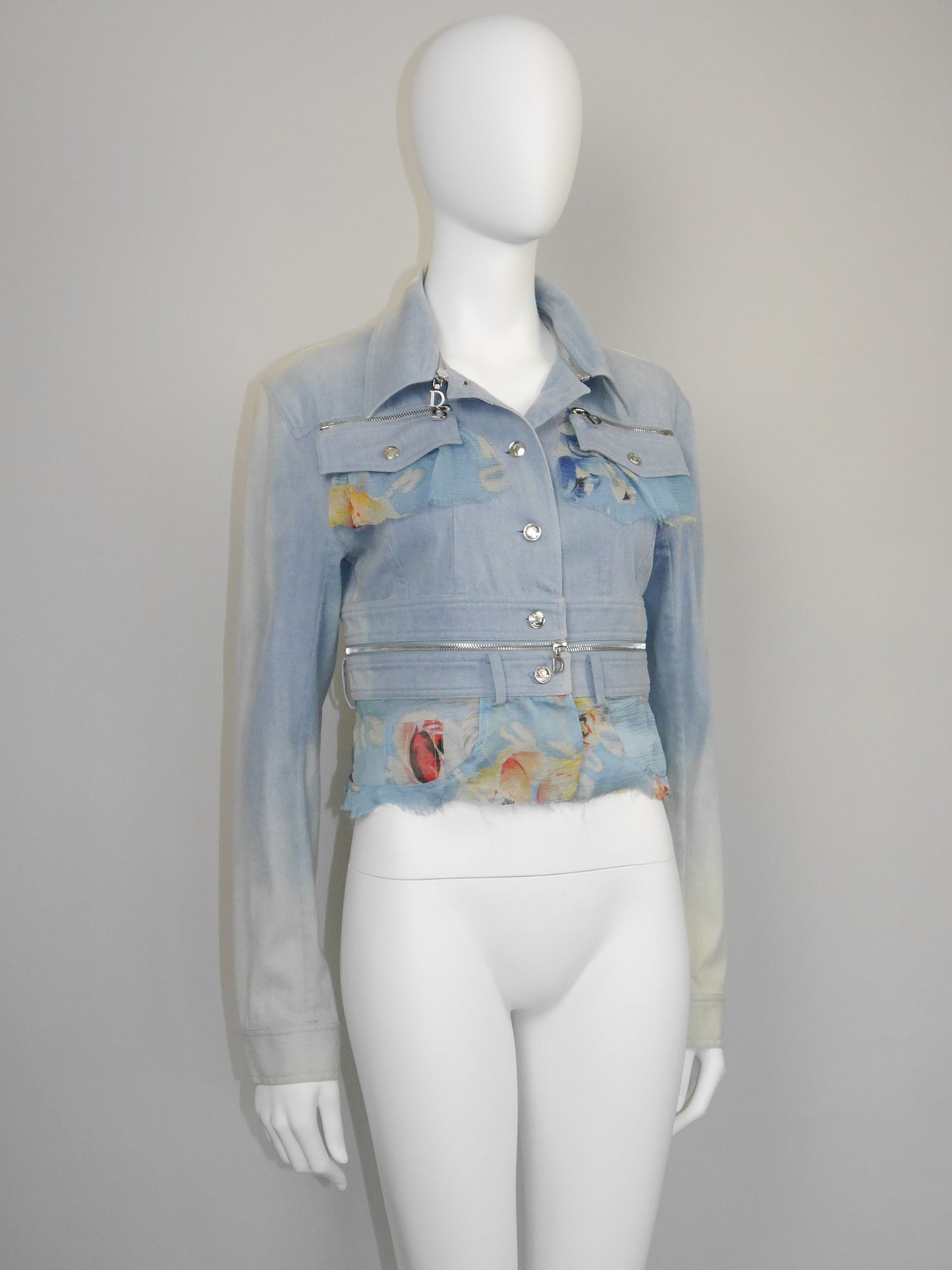 CHRISTIAN DIOR by John Galliano Spring 2001 Vintage Convertible Denim Jacket w/ Logo Zippers Size M
