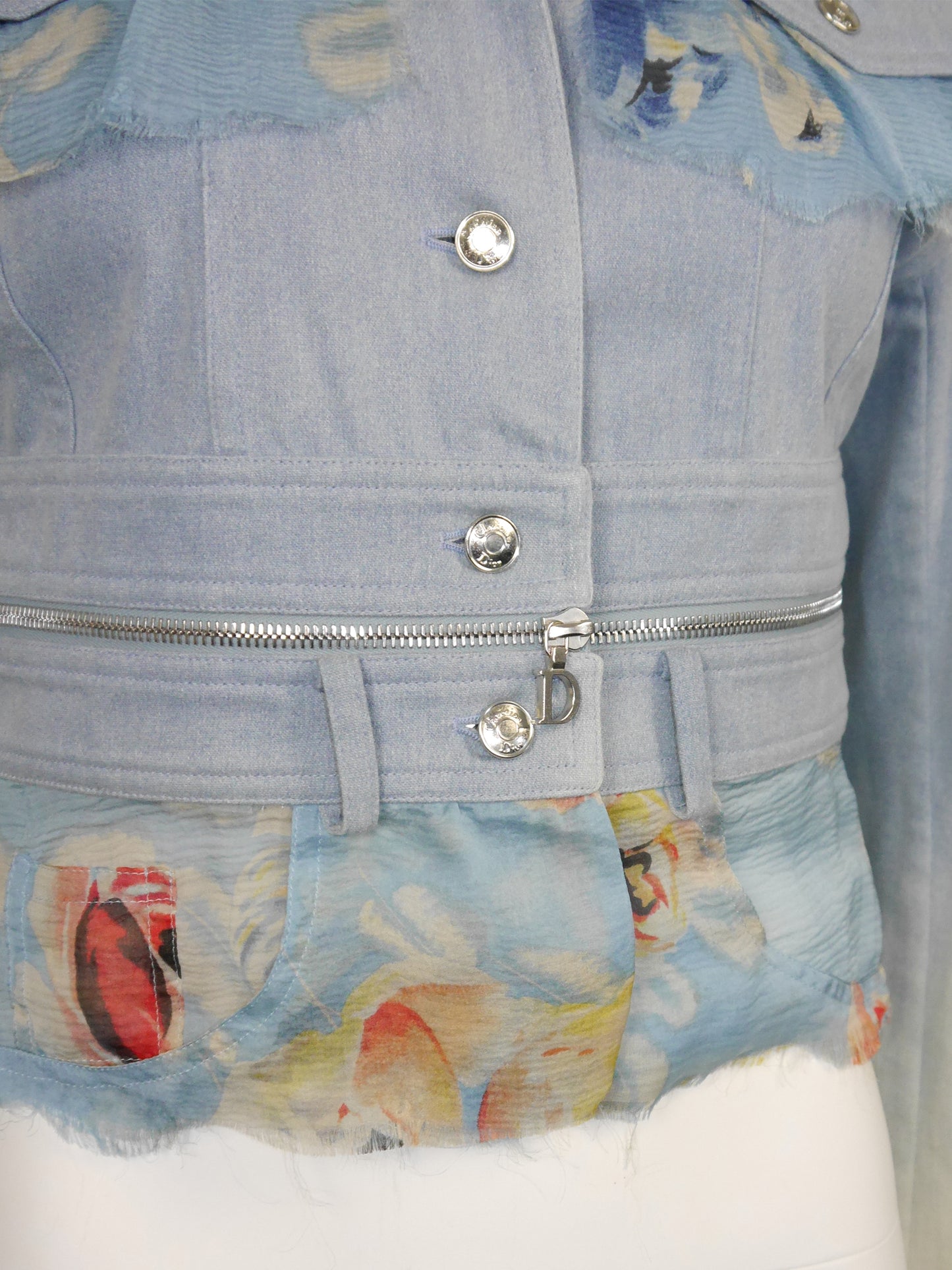 CHRISTIAN DIOR by John Galliano Spring 2001 Vintage Convertible Denim Jacket w/ Logo Zippers Size M