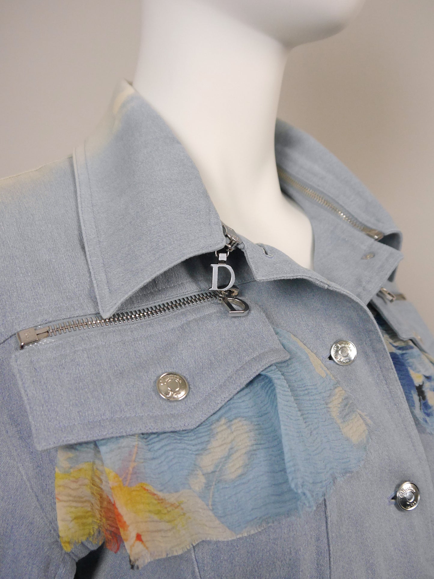 CHRISTIAN DIOR by John Galliano Spring 2001 Vintage Convertible Denim Jacket w/ Logo Zippers Size M