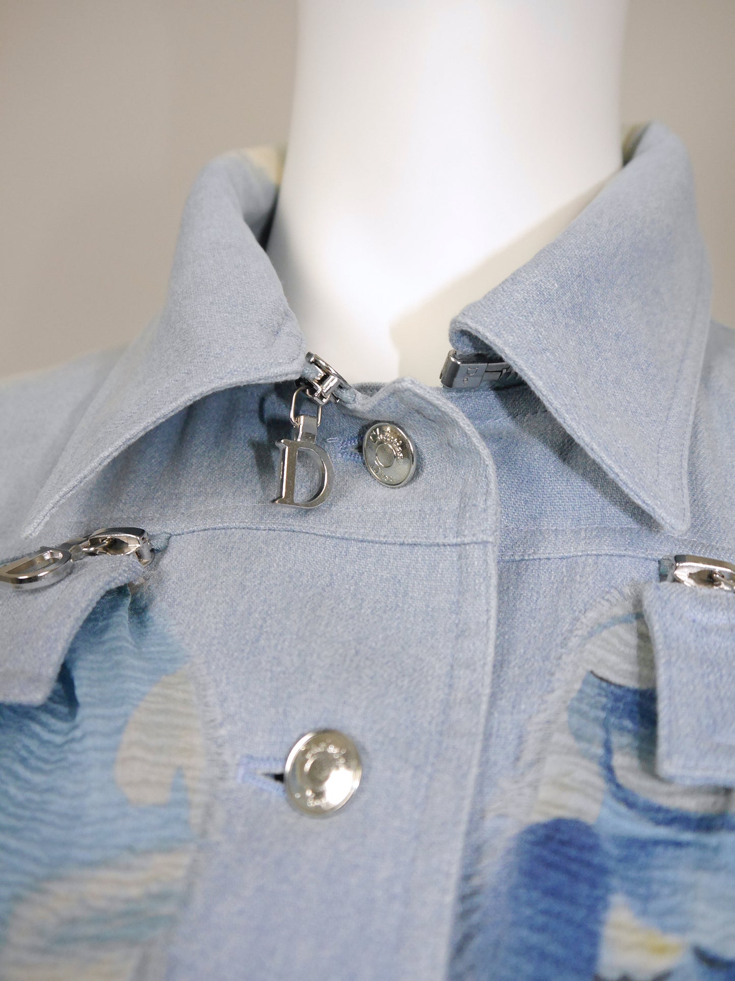 CHRISTIAN DIOR by John Galliano Spring 2001 Vintage Convertible Denim Jacket w/ Logo Zippers Size M