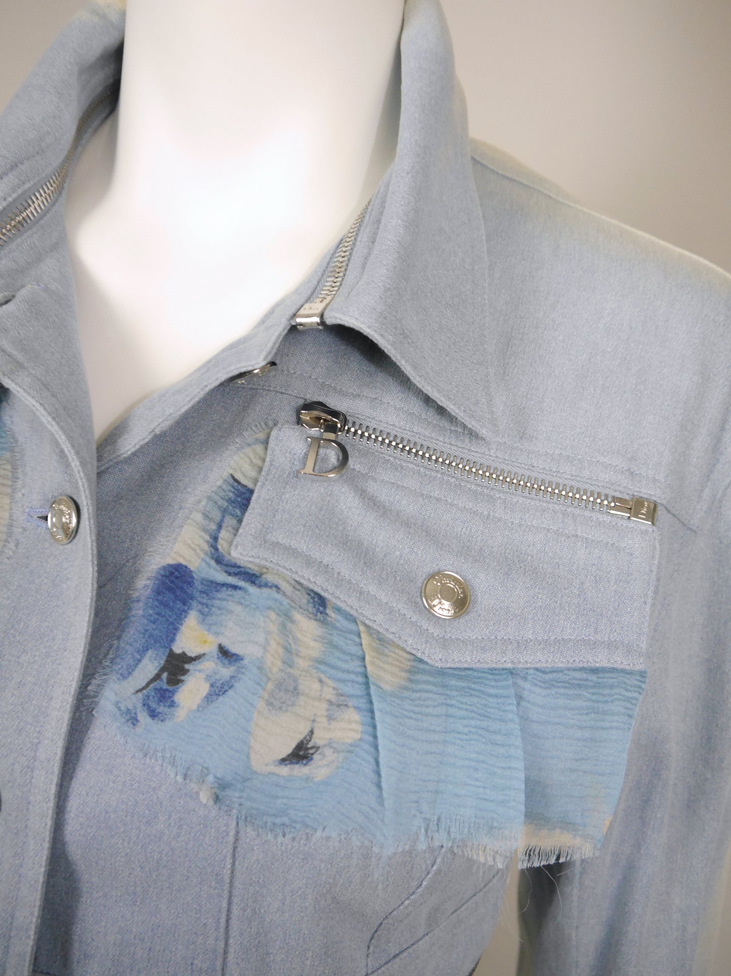 CHRISTIAN DIOR by John Galliano Spring 2001 Vintage Convertible Denim Jacket w/ Logo Zippers Size M