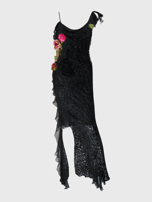 CHRISTIAN DIOR by John Galliano Fall 2002 Vintage Devore Velvet Evening Gown