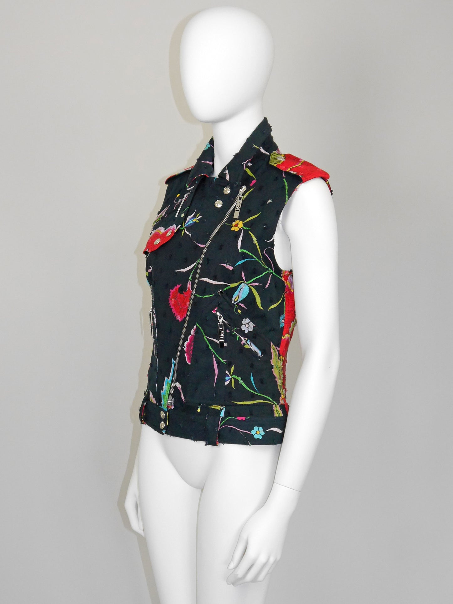CHRISTIAN DIOR by John Galliano Spring 2004 Vintage Floral Denim Vest Size M