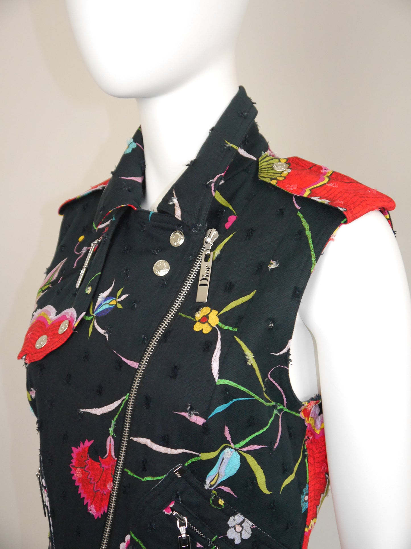 CHRISTIAN DIOR by John Galliano Spring 2004 Vintage Floral Denim Vest Size M
