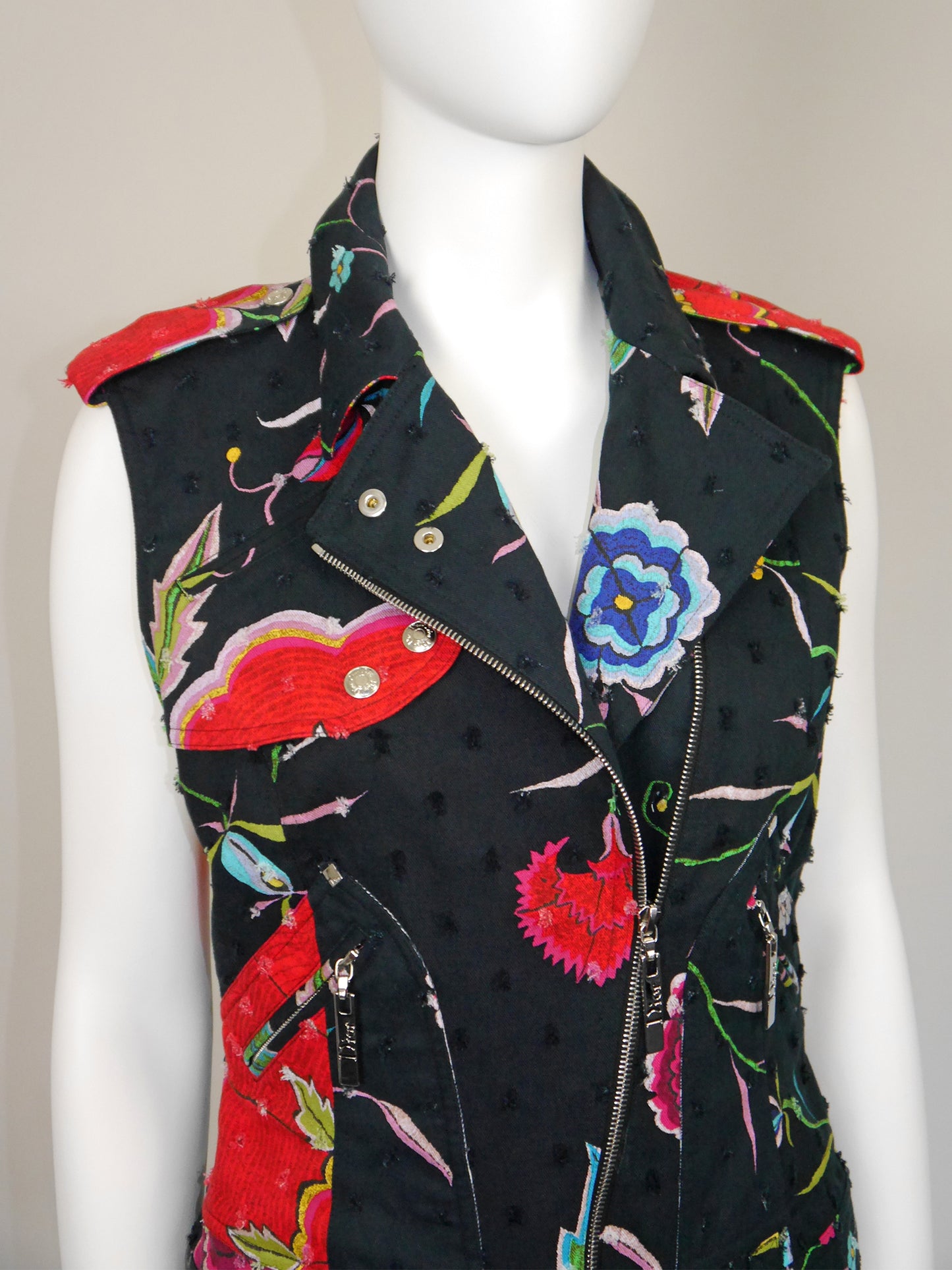 CHRISTIAN DIOR by John Galliano Spring 2004 Vintage Floral Denim Vest Size M