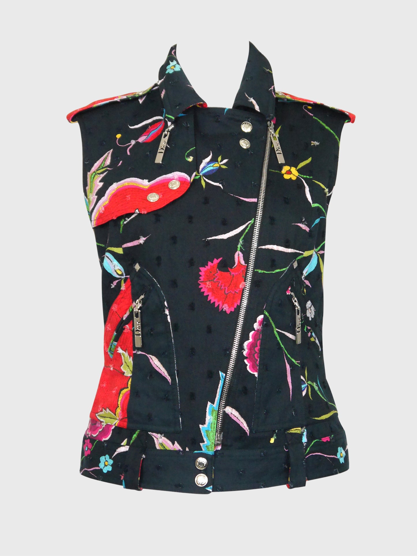 CHRISTIAN DIOR by John Galliano Spring 2004 Vintage Floral Denim Vest Size M