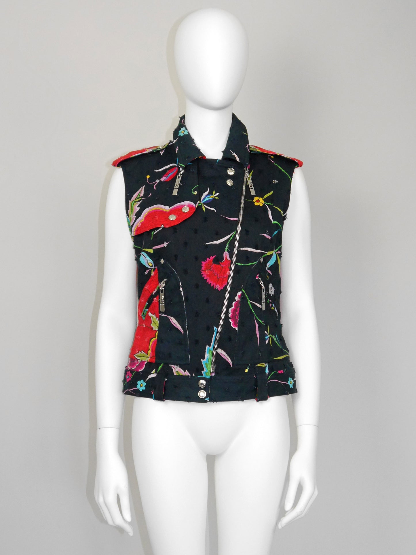 CHRISTIAN DIOR by John Galliano Spring 2004 Vintage Floral Denim Vest Size M