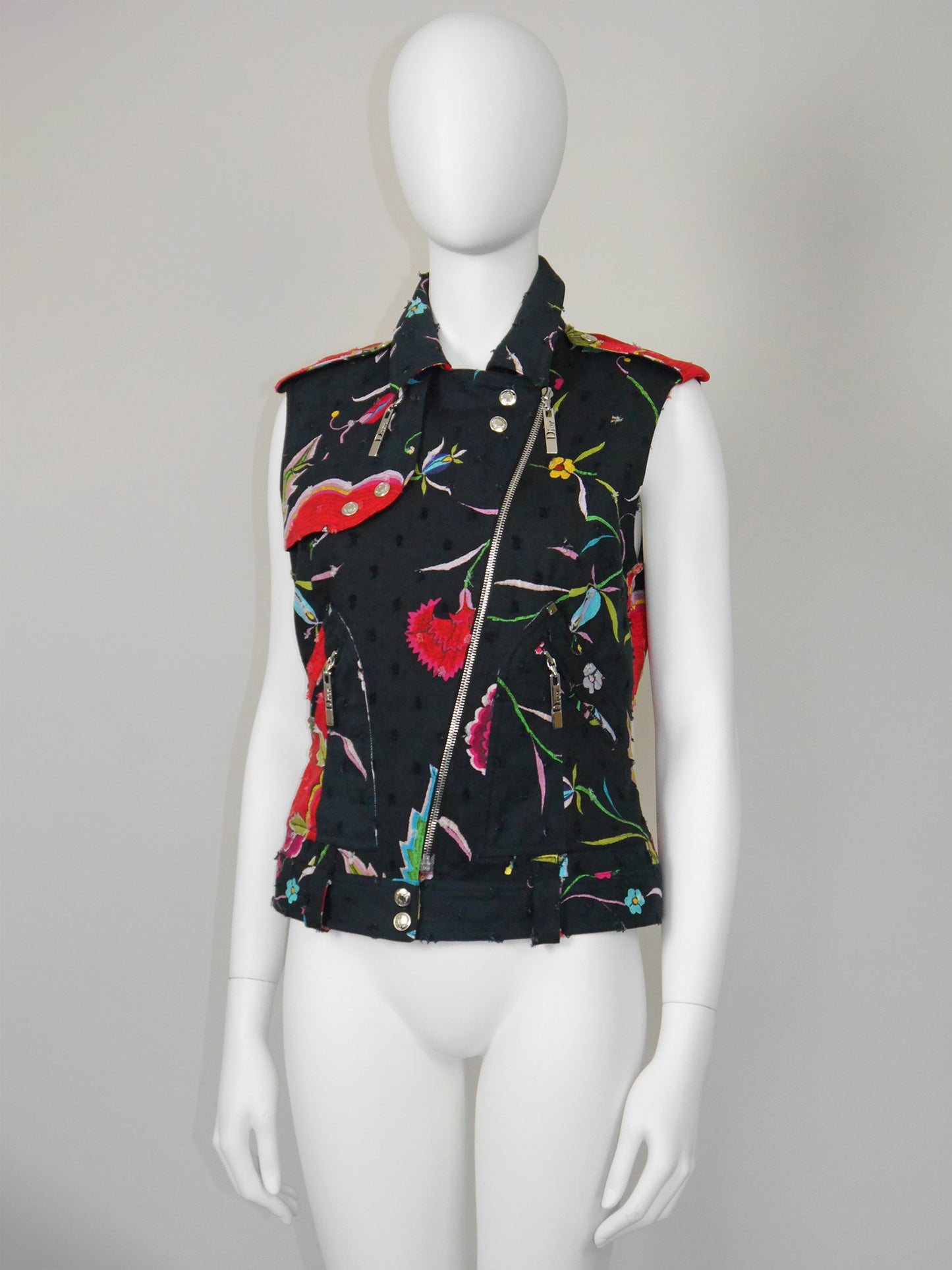 CHRISTIAN DIOR by John Galliano Spring 2004 Vintage Floral Denim Vest Size M