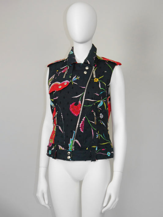 CHRISTIAN DIOR by John Galliano Spring 2004 Vintage Floral Denim Vest Size M