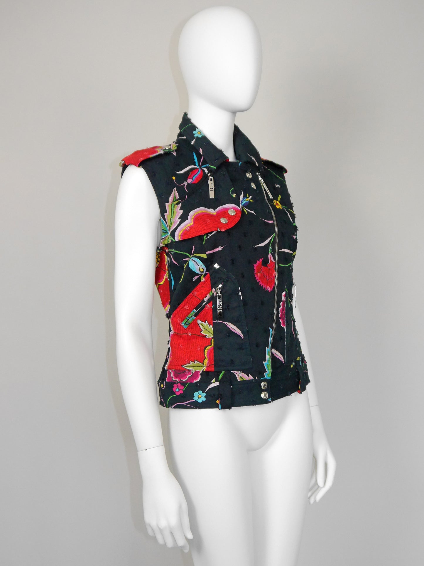 CHRISTIAN DIOR by John Galliano Spring 2004 Vintage Floral Denim Vest Size M